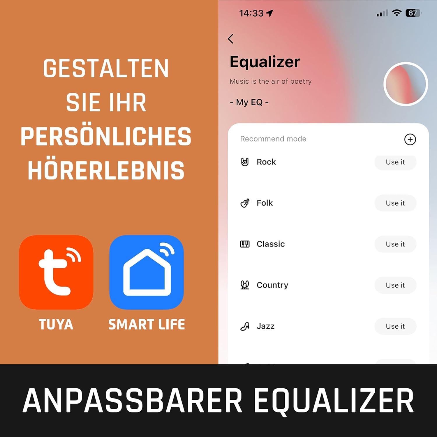 Lenco HPB-830 - Bluetooth Over-Ear Headphones - ANC Active Noise Cancelling - Bluetooth 5.3-400 Mah Battery - USB-C Input - Equalizer via App - Grey image number 4