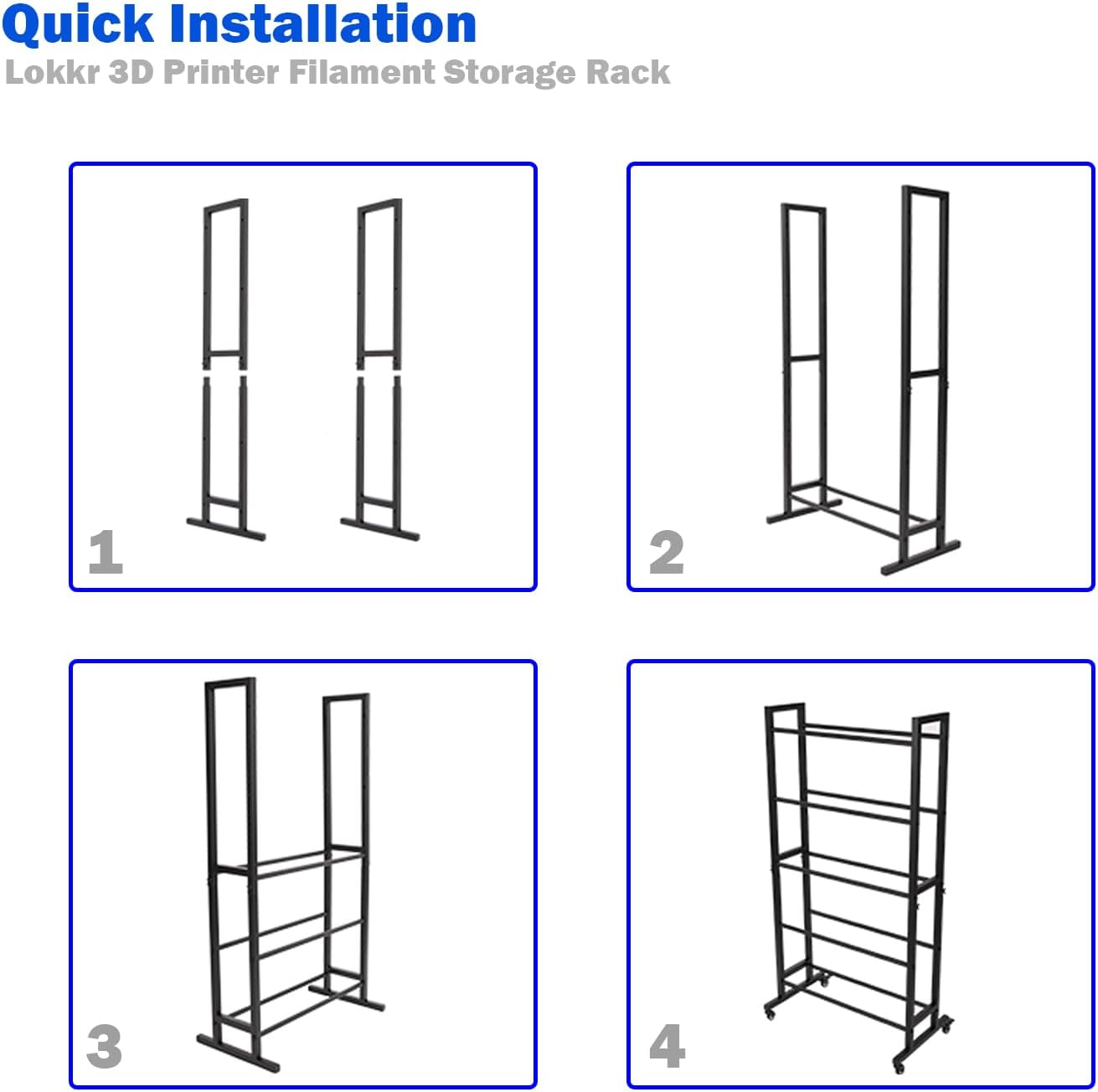 Lokkr 3D Printer Filament Storage Rack - 5 Tier Rolling 3D Printer Accessories with Wheels & Flat Feet, Heavy Duty Metal Shelf for PLA/ABS/TPU, Filaments Holder for 3D Printing Business/Studio image number 4