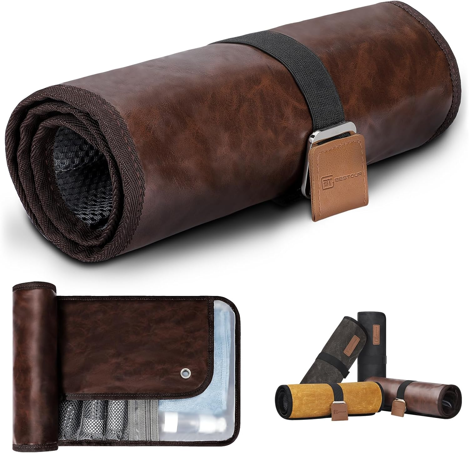 Bestour Travel Essentials, Toiletry Bag for Men, Compact Bathroom Roll Organizer, Classic Black(Canvas), Small, Minimalist