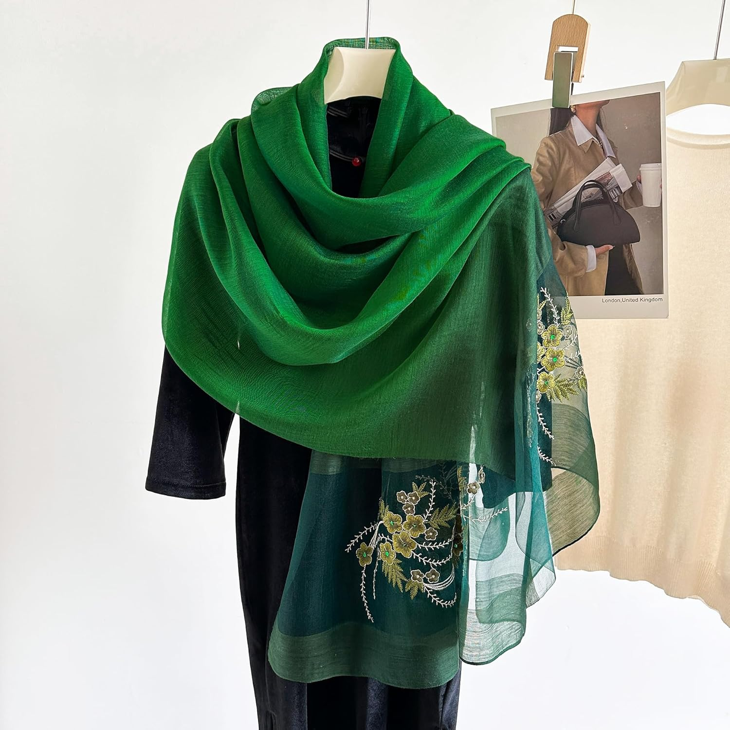 WINCESS.YU Silk Scarf for Women Lightweight Shawls and Wraps for Weddings Fashion Pashmina Shawl Embroidered Scarves image number 1