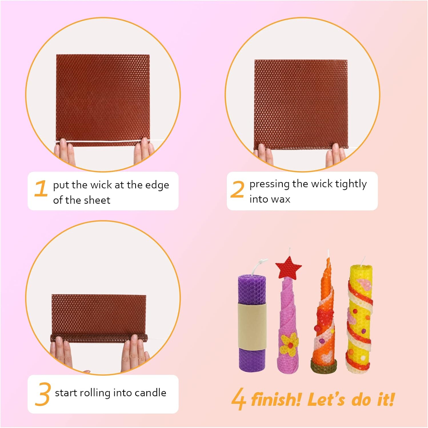 Bingfuego Beeswax Candle Making Kit for Kids-12 Beeswax Sheets for Candle Making Rolling Kits, Natural Beeswax Candle Making Kit (Bright Color, 8 X 8 Inch) image number 5