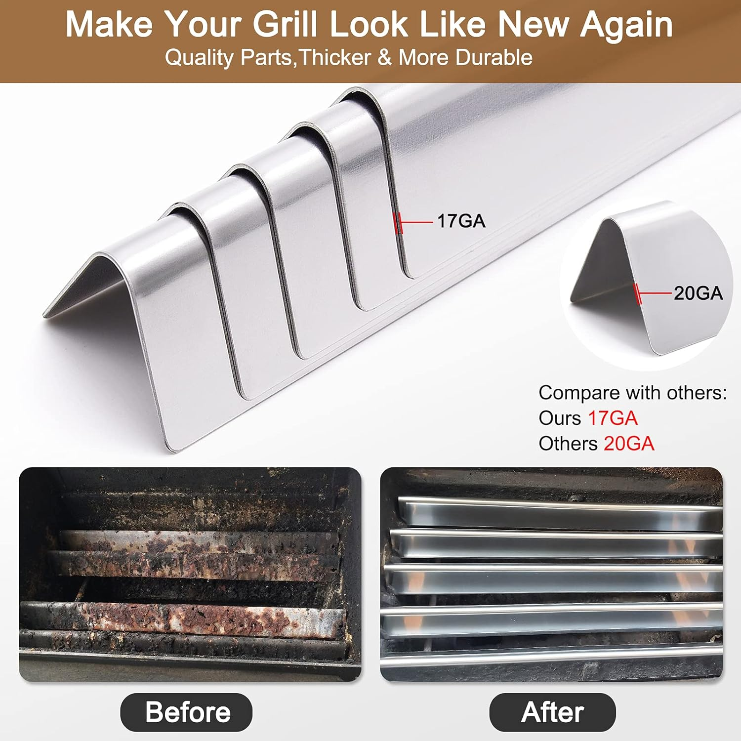 Criditpid 21.5 Inch 7534 Flavorizer Bars Compatible for Weber Spirit 200 Series, Weber Spirit E210, S210, Spirit 500 and Genesis Silver a Grills, 5-Pack 7535 Flavor Bars for Weber Spirit 500 Gril image number 2