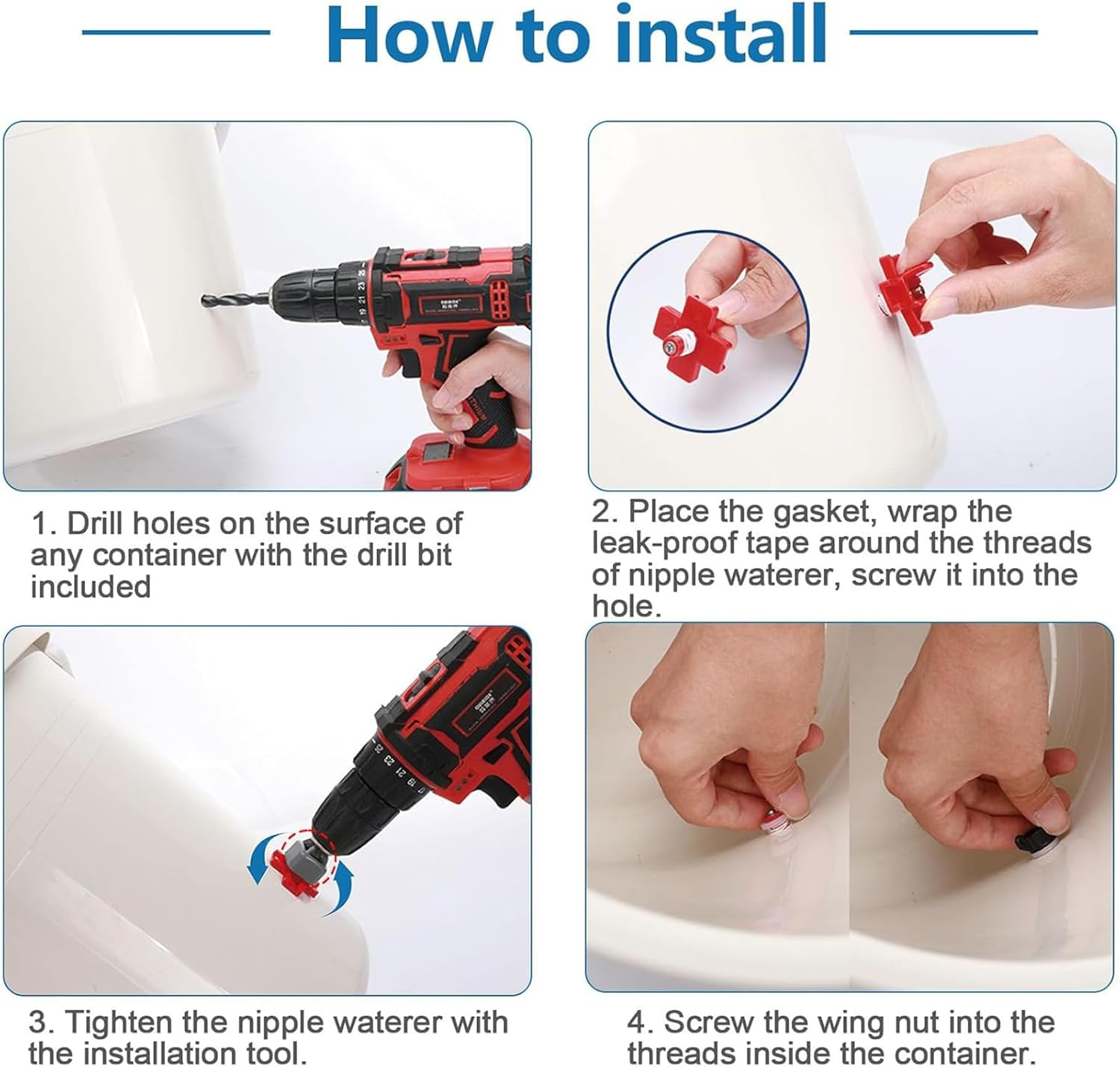 Yeanifeana Chicken Nipples Waterer - Leak-Proof Poultry Water Dispenser with Drill Bits, Durable Outdoor Auto Watering System for Ducks, Hens & Farm Coops image number 4
