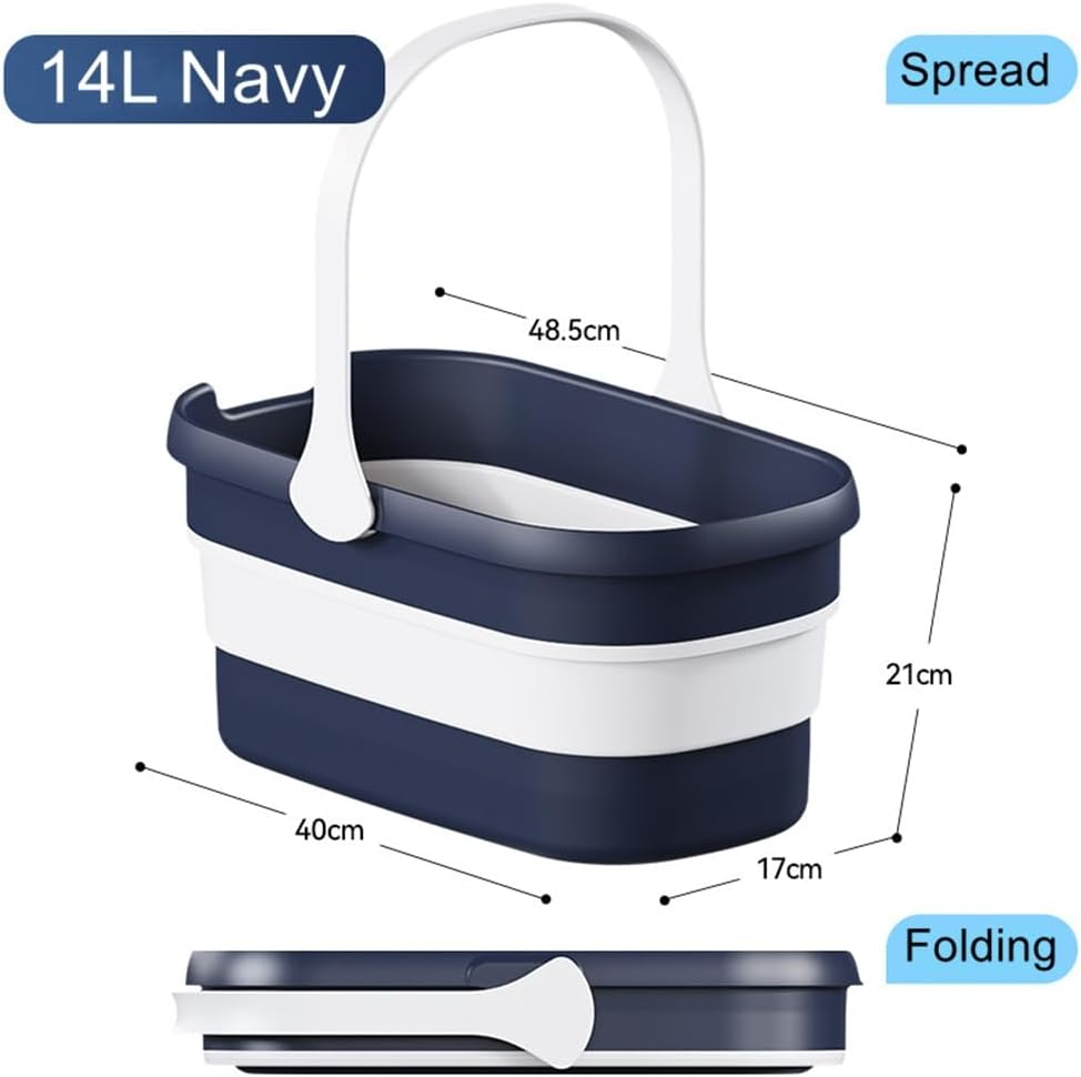 BOOMJOY Collapsible Rectangular Bucket, 14L, Blue, Plastic, Fishing, Camping, Window Washing, Laundry - Navy-12L image number 5