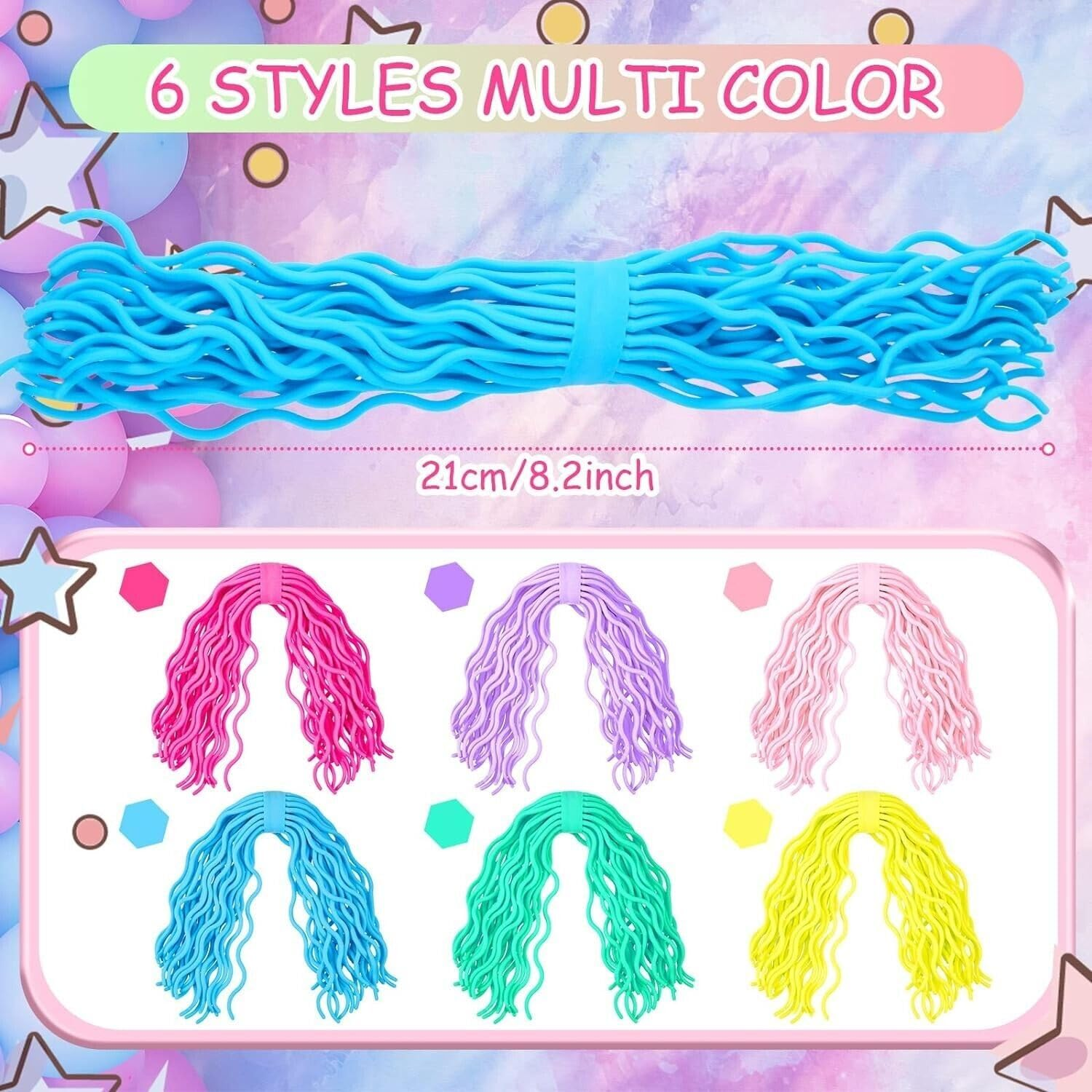 6Pcs Ramen Noodle Fidget Toy Stretchy Spaghetti Ball Ramen Noodles Sensory String Toy for Stress Relieving Early Education for Birthday Party Holiday Easter Basket Stuffing (Multi Color) image number 2