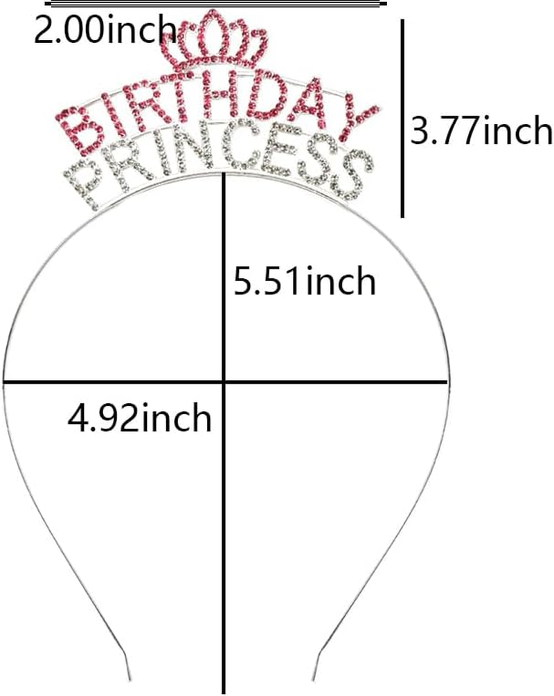 Birthday Princess Sash Headband Set Silver Pink Birthday Girl Crown Headpiece for Women Girls Happy Birthday Party Hats Supplies Decors Signs Birthday Presents for Girls Daughter Granddaughter image number 1