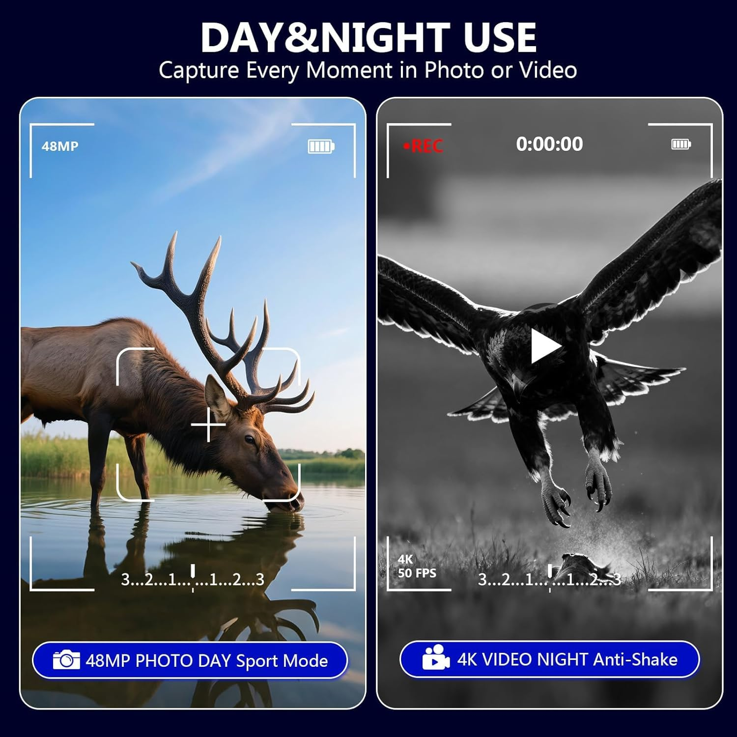 4K Night Vision Goggles, 4.0" HD Screen Night Vision Binoculars with 5000Mah Rechargeable Battery, 64GB TF Card for Photo & Video, Infrared Binocular for Adults, Camping, Wildlife Observation image number 3