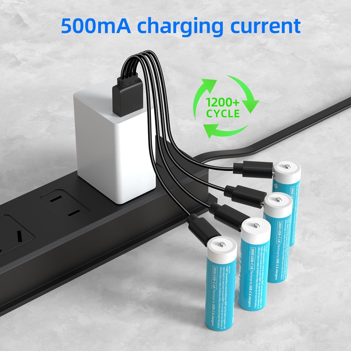 4-Pack Rechargeable 1.5V Lithium AA 2800Mah Batteries,Over 1200 Cycles,4-In-1 USB-A to USB-C Charging Cable image number 1