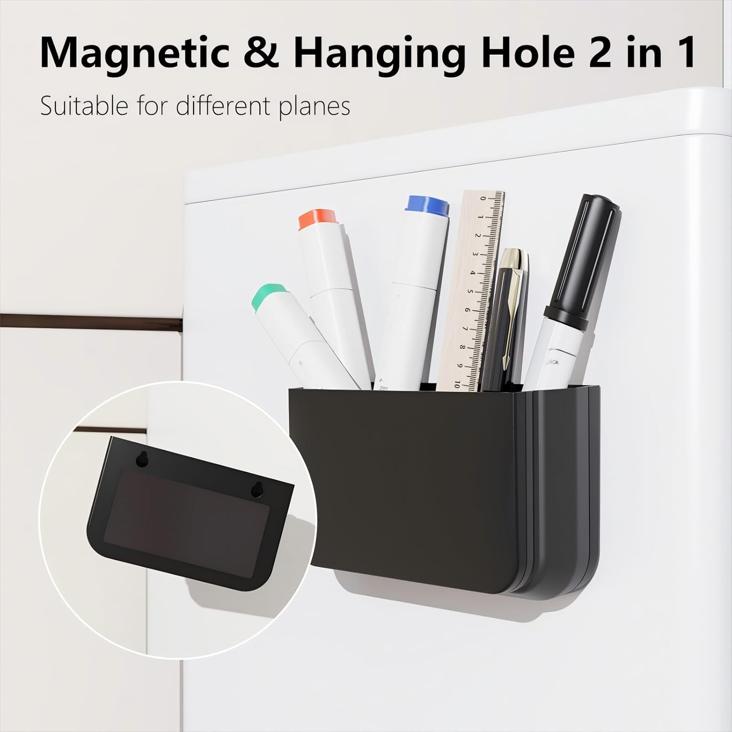 Magnetic Dry Erase Marker Holder Foldable Whiteboard Magnetic Pencil Cup 3-Slot Adjustable Marker Caddy, Full-Back Magnet Pen Organizer for Whiteboard/Fridge/Office - Black image number 3
