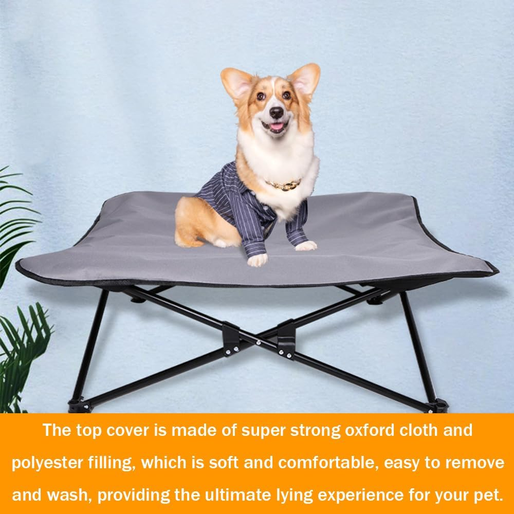 Folding Dog Camping Bed, Portable Waterproof and Chew Resistant, Removable Cooling Dog Bed, Outdoor Pet Camping Bed, Elevated Travel Lounger for Small to Medium Dogs, Light Gray. image number 2