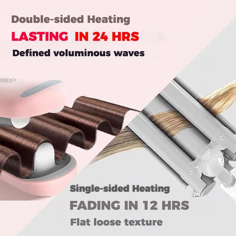 Homessencials Hair Styling Tool with Negative Ionic Technology, Anti-Scald Wave Curling Iron, 32Mm Curling Wand, 'V' Shaped French Curling Iron, 15S Heats up Smooth Lasting (Pink) image number 4