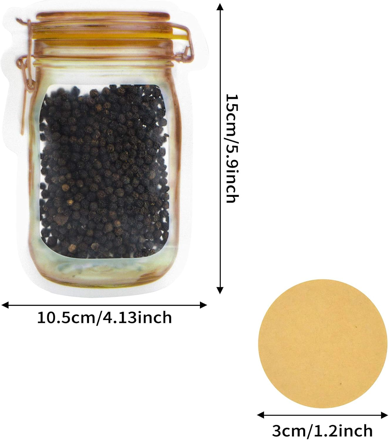 Mlife Spice Storage Bags-20 PCS Small Mason Jar Spice Jars Bags with 48 PCS Spice Labels,Snack Saver Container Leak-Proof Zip-Lock Bags for Travel Camping Picnic image number 3