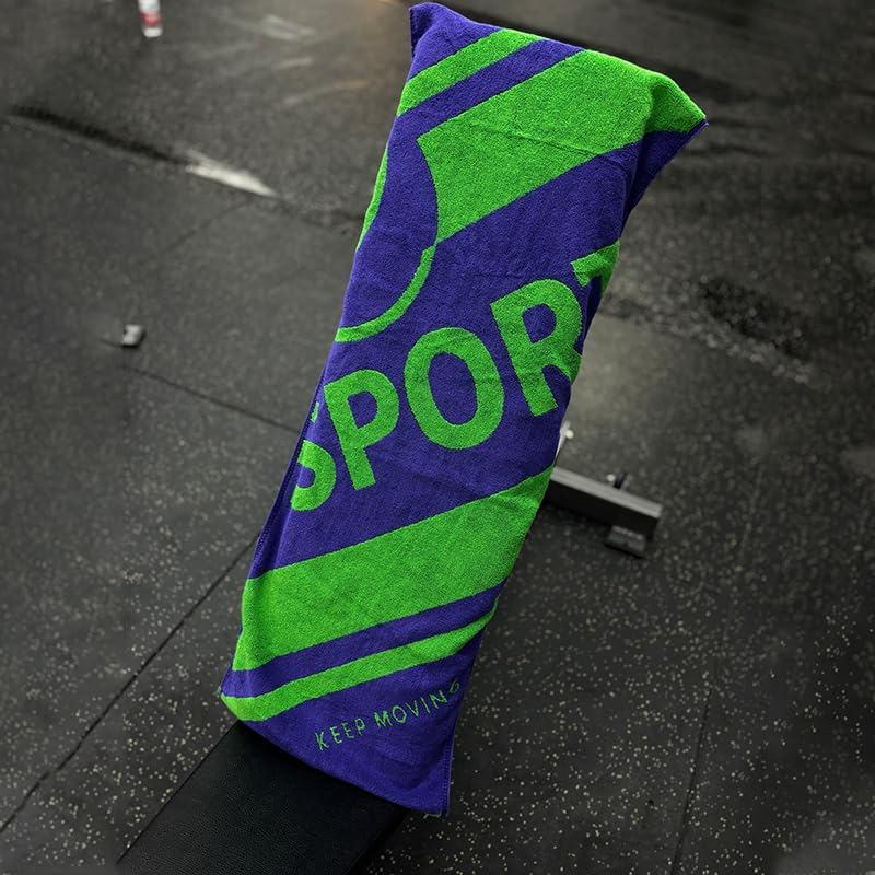 Gym Towel with Pocket, Professional for Weight Bench,100% Cotton Towel, Super-Absorbent Soft for Yoga, Weight Bench Press, Pilates, Sport (Purple&Green-1) image number 2