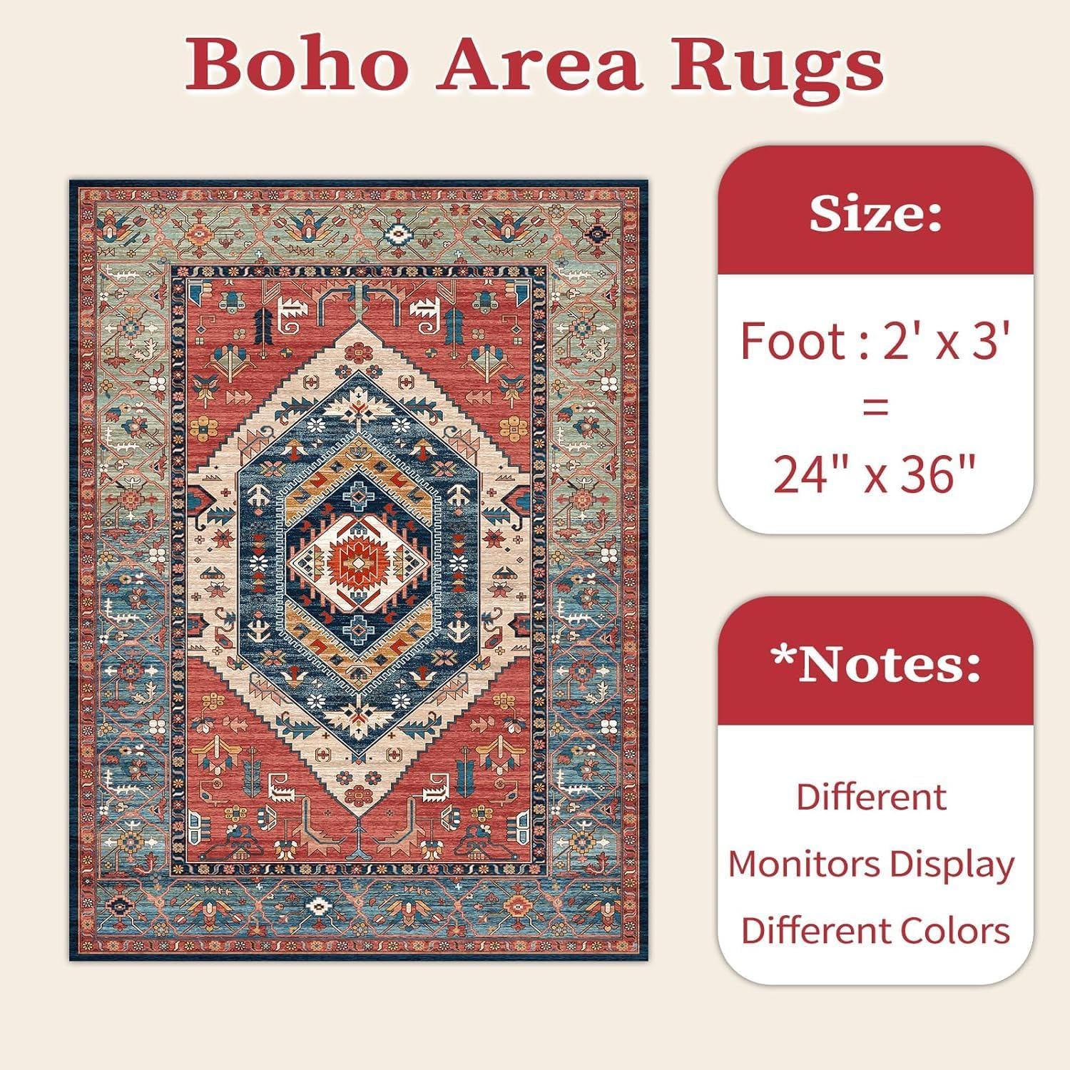 Boho Runner Rugs for Hallway 2X3 Extra Long Washable Non-Slip Hallway Runner Rug Low-Pile Stair Kitchen Runner Oriental Throw Carpet Runner for Entrance Bathroom Living Room Rug Foyer image number 4
