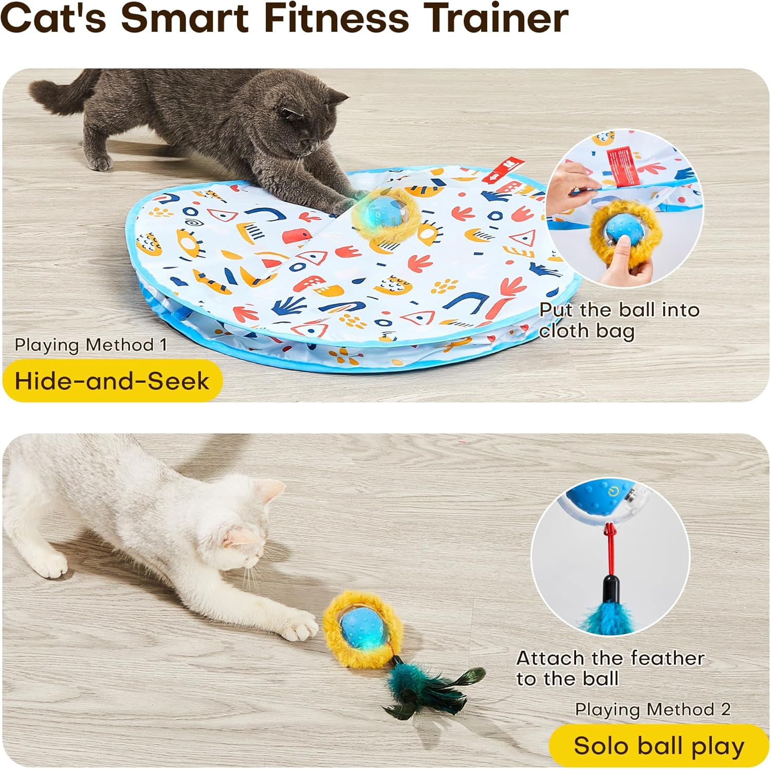 Potaroma Interactive Cat Toys, Fast Rolling Ball in Play Mat, Automatic Motion Activated Moving Ball Hide and Seek Game for Indoor Exercise Kicker, 28 Inch Play Mat image number 2
