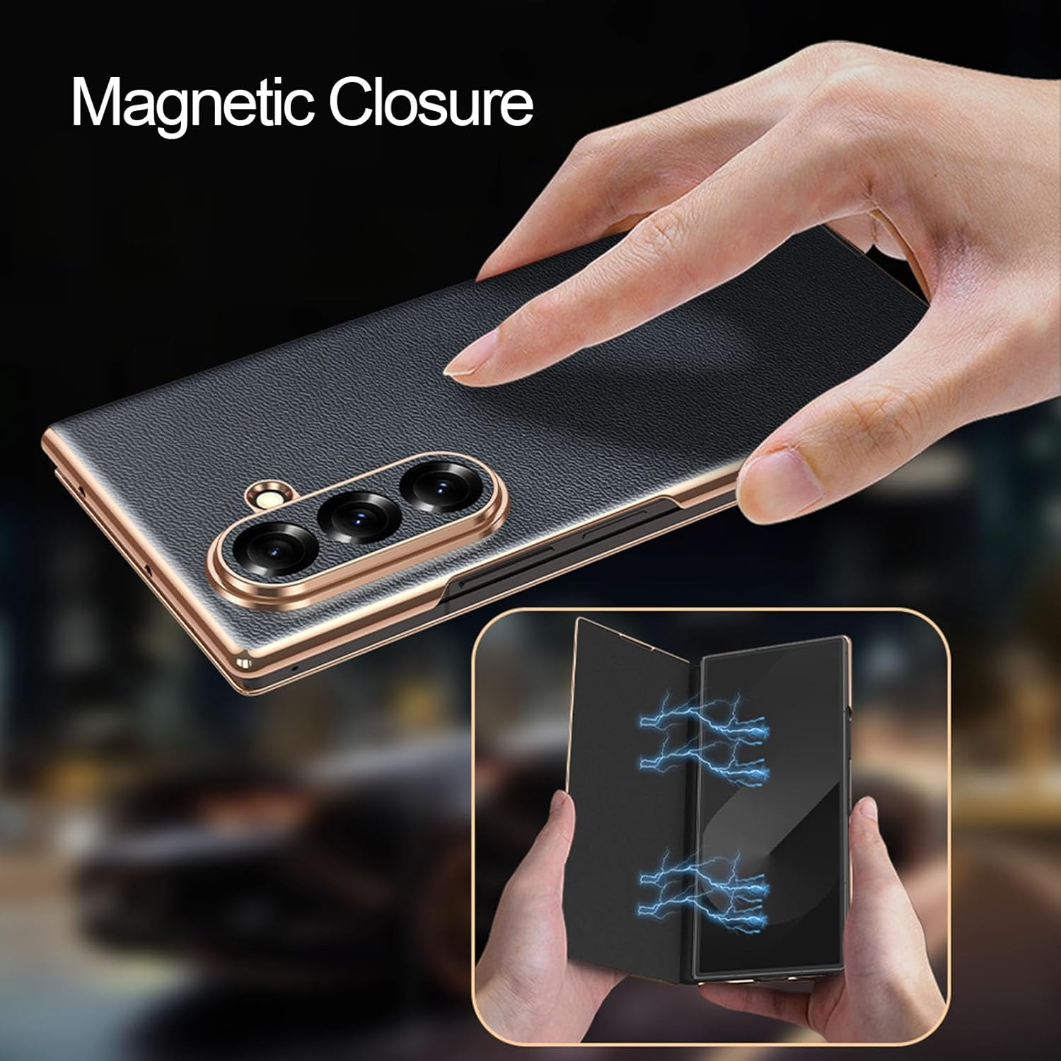 Jarttarn Galvanize Case for Galaxy Z Fold 7 2025, Classic Genuine Leather Flip up Business Full Protection Cover Slim Bumper Case for Z Fold7 (Black) image number 6