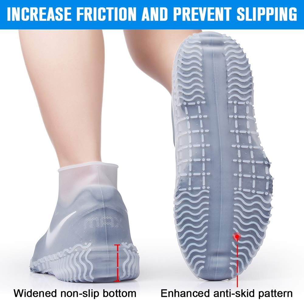 Silicone Waterproof Shoe Covers, Upgrade Reusable Overshoes with Zipper, Resistant Rain Boots Non-Slip Washable Protection for Women, Men (XL (Women 10-13.5, Men 11.5-14), White) image number 6