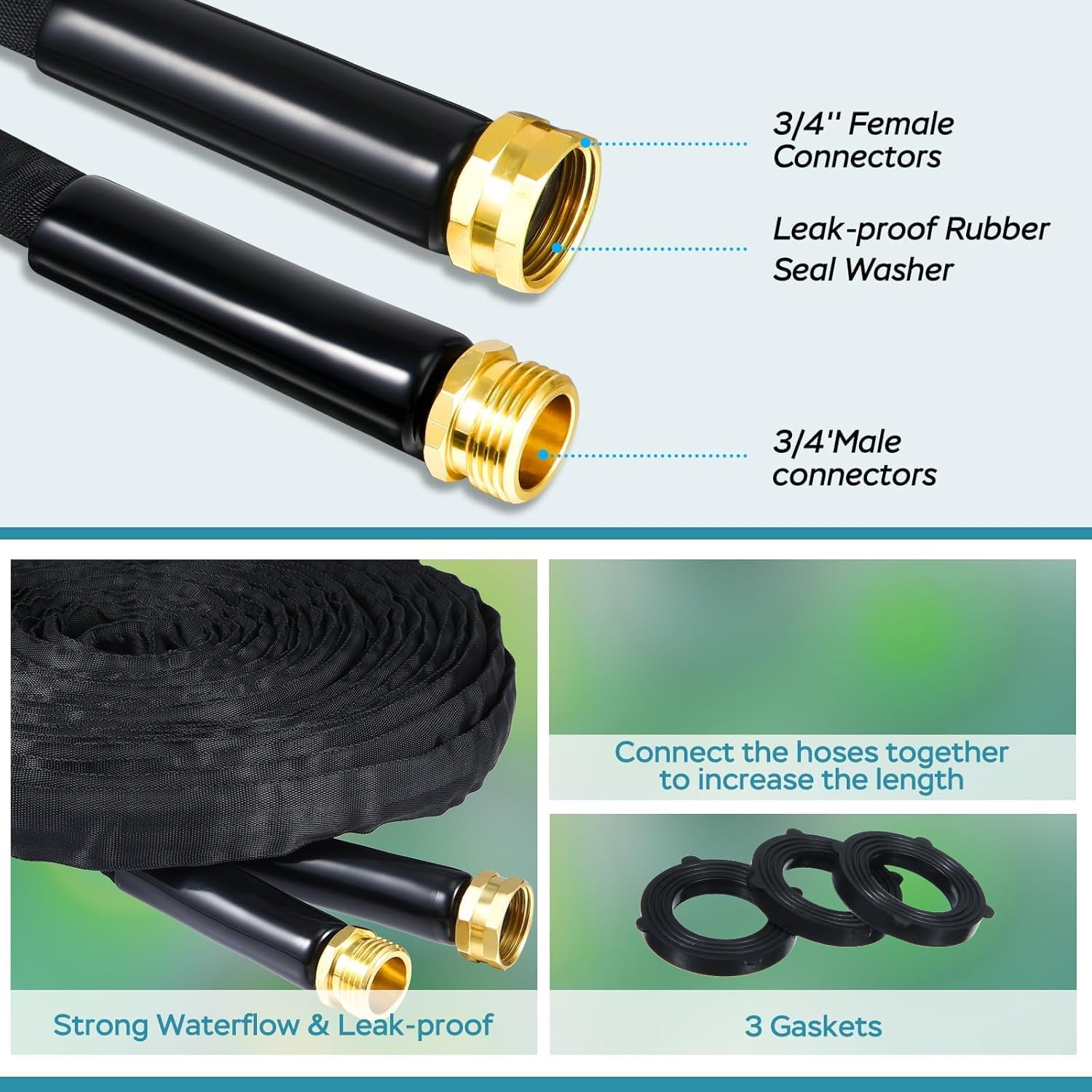 100FT Garden Hose, Water Hose, Car Wash Hoses, 2025 New Upgrated Non-Expanding Outdoor Garden Hose, Kink Free, Flexible Non-Expandable Fabric Garden Hose for Outdoor, Garden, Watering, Yard, Lawn, RV - 50Ft Garden Hose image number 5