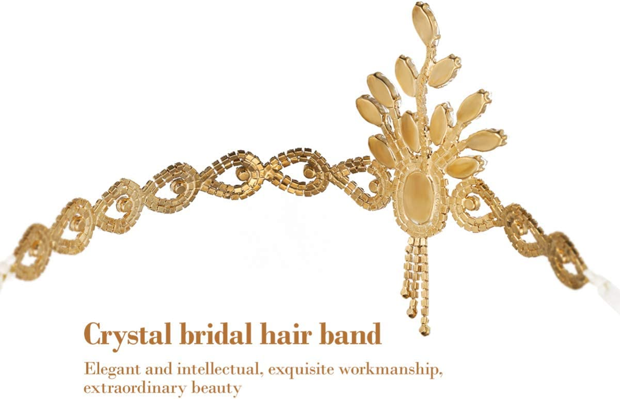 Minkissy 1920S Flapper Accessories Bridal Crystal Headband Headpiece for Party Accessories (Golden) image number 3
