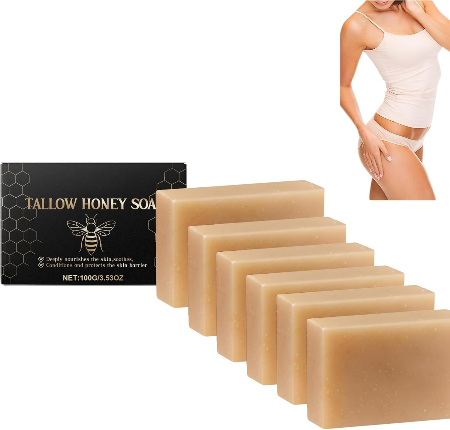 Beef Tallow & Honey Soap Bar for Dry Sensitive Skin, All Natural Grass Fed Tallow Soap Unscented, Handcrafted Moisturizing Face & Body Wash for Women & Men, Nourishing Bath Soap (2Pcs)