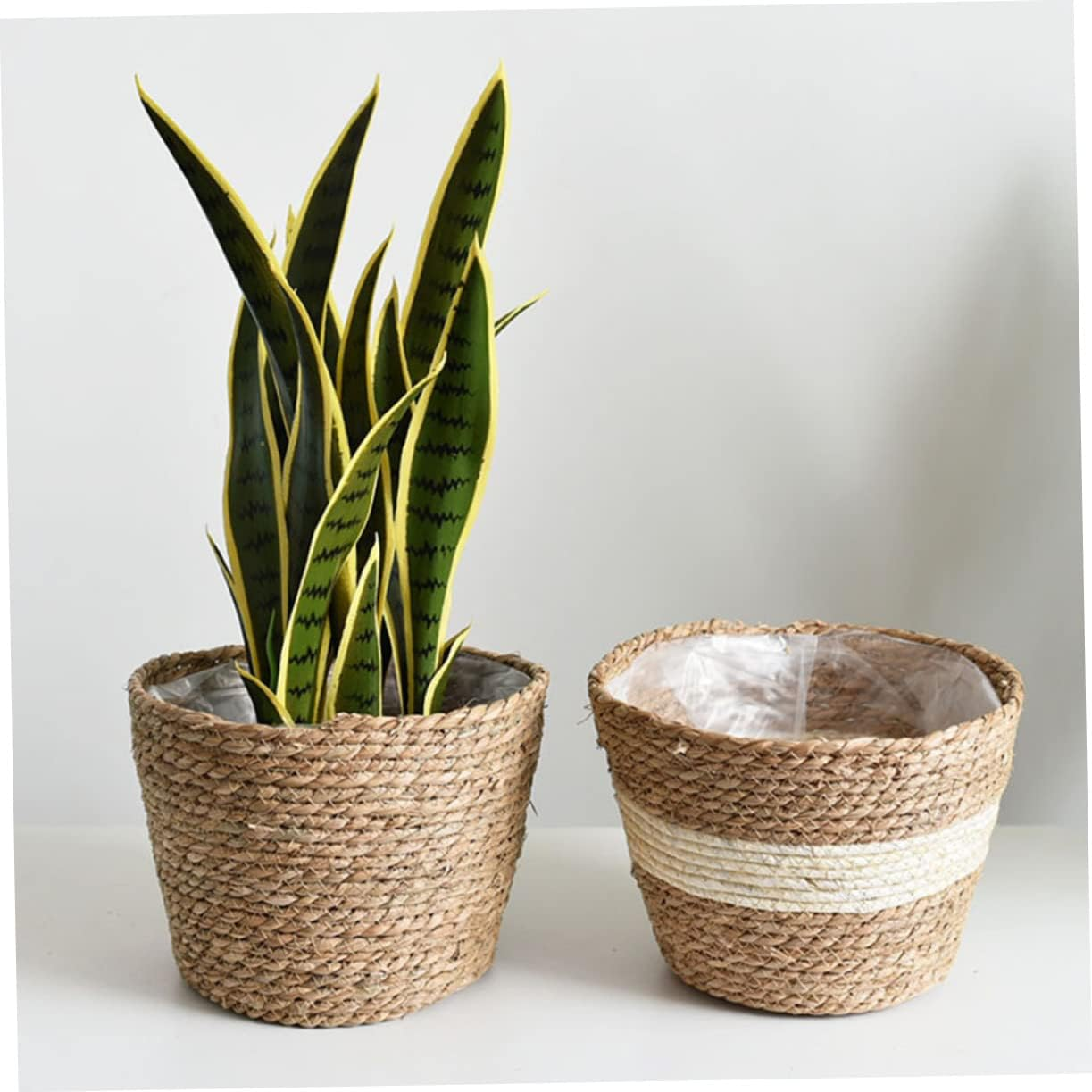 OFFSCH Woven Flower Basket Handmade in Natural Straw for Pastoral Wedding Decorations and Garden Plant Arrangements Versatile Storage for Sewing Gardening Supplies image number 1