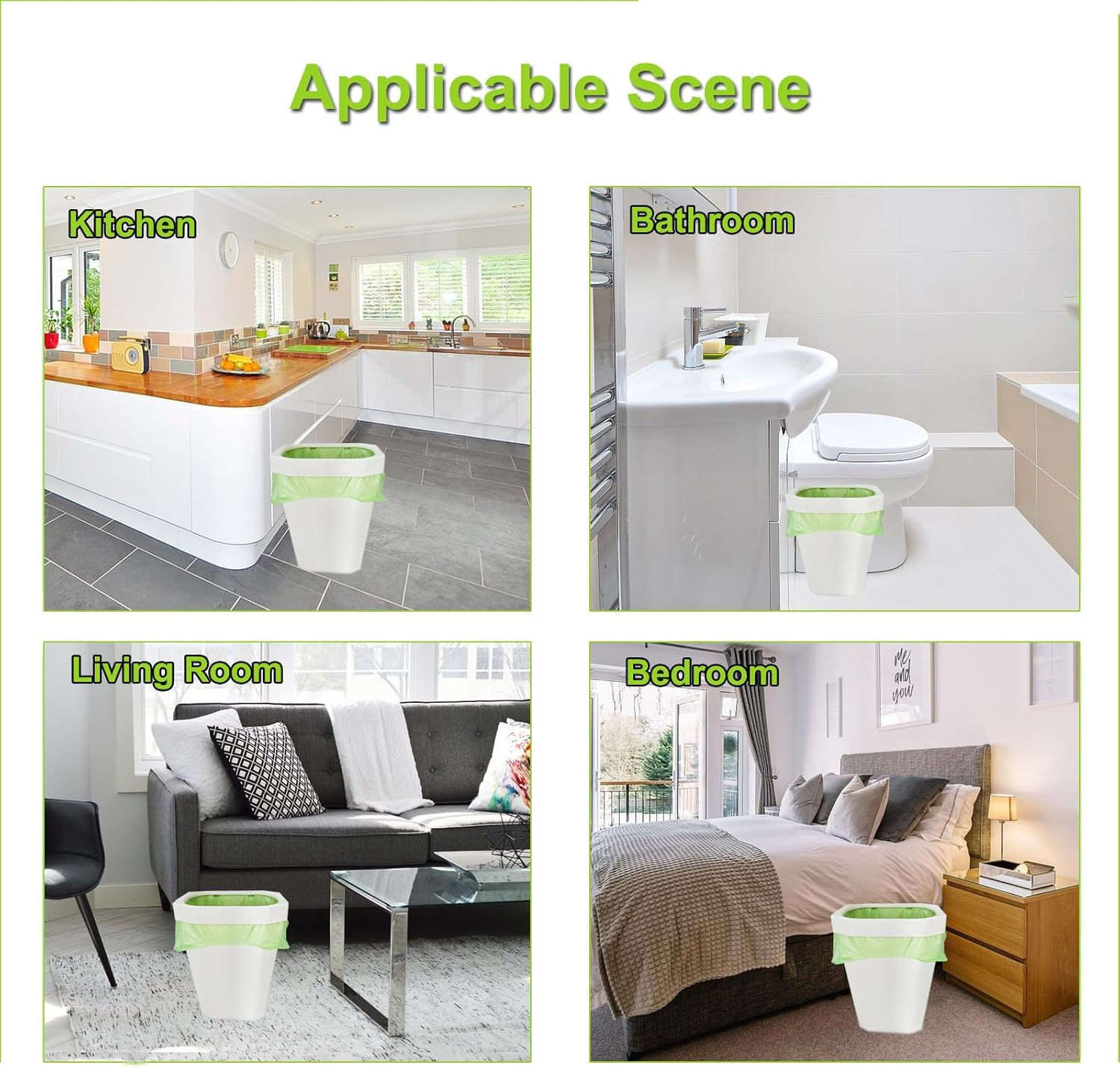 Kitbest Biodegradable Bin Bags Liners 120PCS, 10L Small Food Waste Bags Trash Bags with Handle, Green Caddy Liner Pedal, Compostable Swing Garbage Bags Bathroom Office Toilet Kitchen (45X59Cm) - Green 20L image number 2