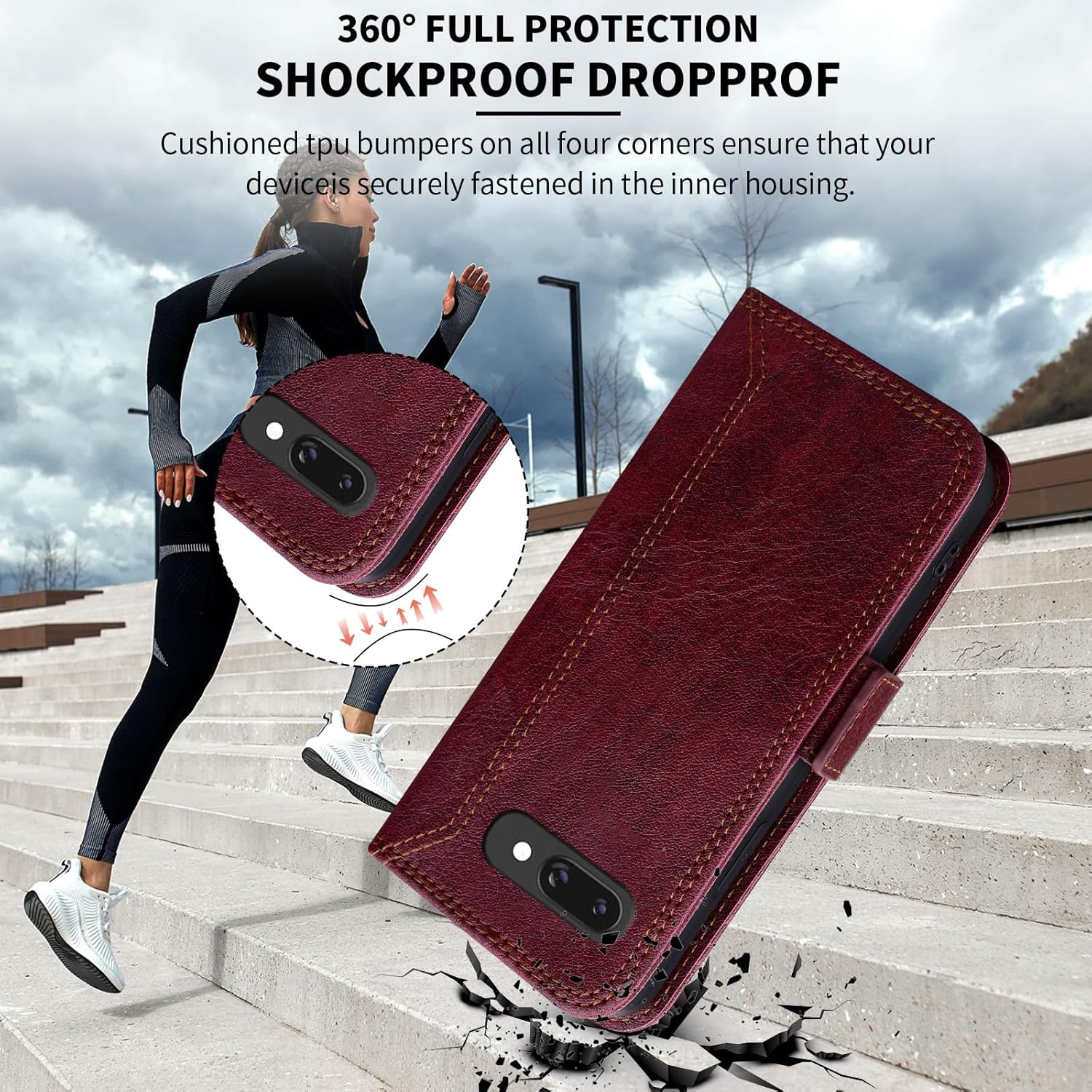 Oduio for Google Pixel 9A Wallet Case Leather Flip Folio Case with Card Holder Kickstand Shockproof Magnetic Protective Phone Cover for Men Women Pixel 9A RFID Wallet Cases 6.3 Inch Wine Red image number 6