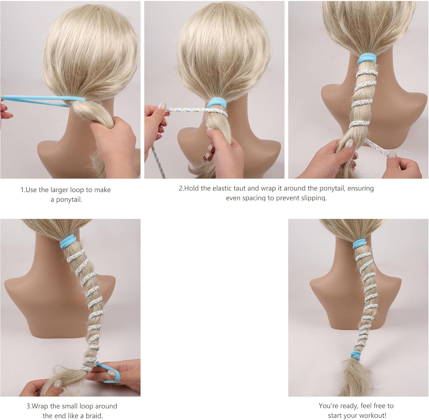 Sport Hair Ties for Women Pony Tails Elastic Hair Ties for Gym Braided Hair Ties Spiral Hair Ties for Swimming Sports - 4 Bright Color image number 2