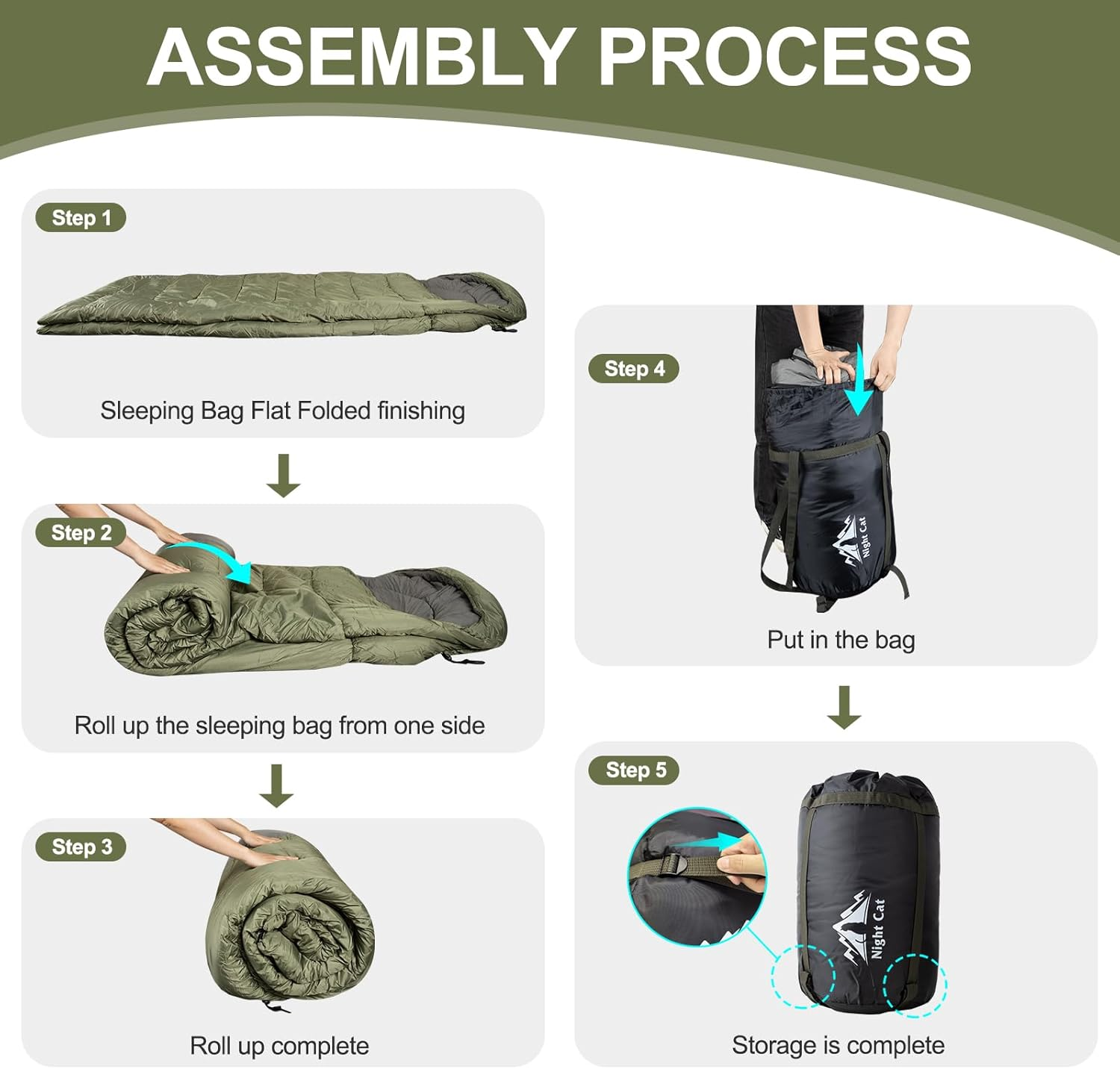 Night Cat Camping Sleeping Bag for Adults Portable Lightweight Backpacking Hiking Traveling Indoor Outdoor Temperature 5-15℃ Switch to a Quilt or Blanket image number 4