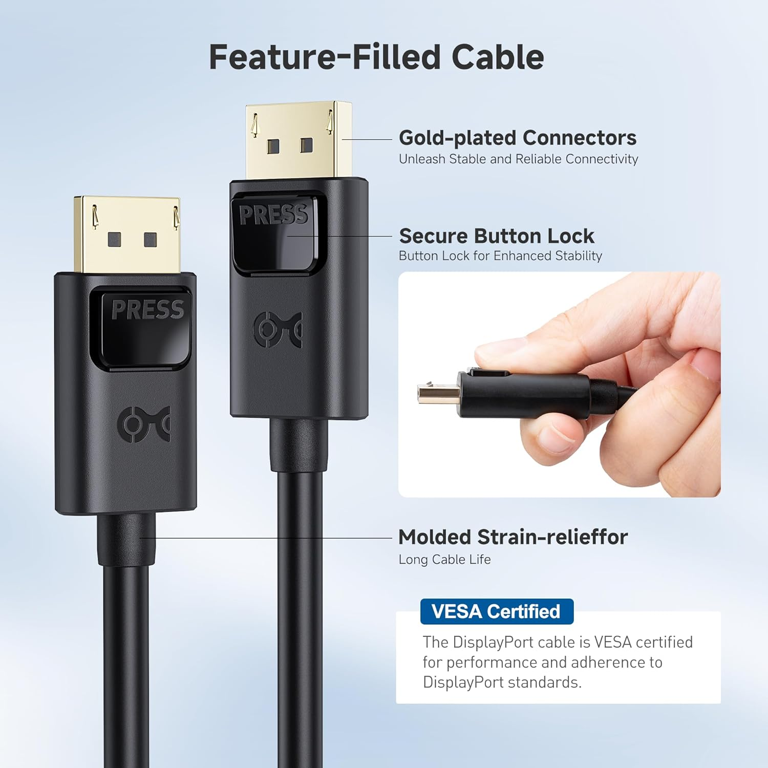 [VESA Certified] Cable Matters 2-Pack 1.8M Displayport Cable 1.4, Support 8K 60Hz, 4K 144Hz (Displayport 1.4 Cable) with Freesync, G-SYNC and HDR for Gaming Monitor, PC, RTX 3080/3090, RX 6800/6900 image number 2