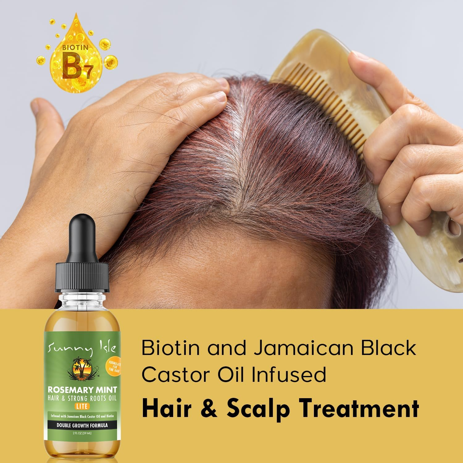 Sunny Isle Rosemary Mint Hair and Strong Roots Oil Lite 2Oz, for Light, Thin Hair, Infused with Biotin & Jamaican Black Castor Oil, Nourish Hair Follicles, Dry Scalp, Split Ends image number 6