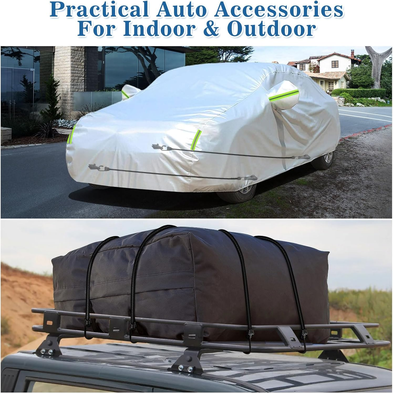 BETERNY 4PCS 50 Inch Car Cover Gust Straps, Heavy Duty Wind Protector Bungee Cords Hook Clips Kit Fit for Most Cars, Sedans, Suvs, Trucks, Vans, Motorcycles, Boat-Black image number 4