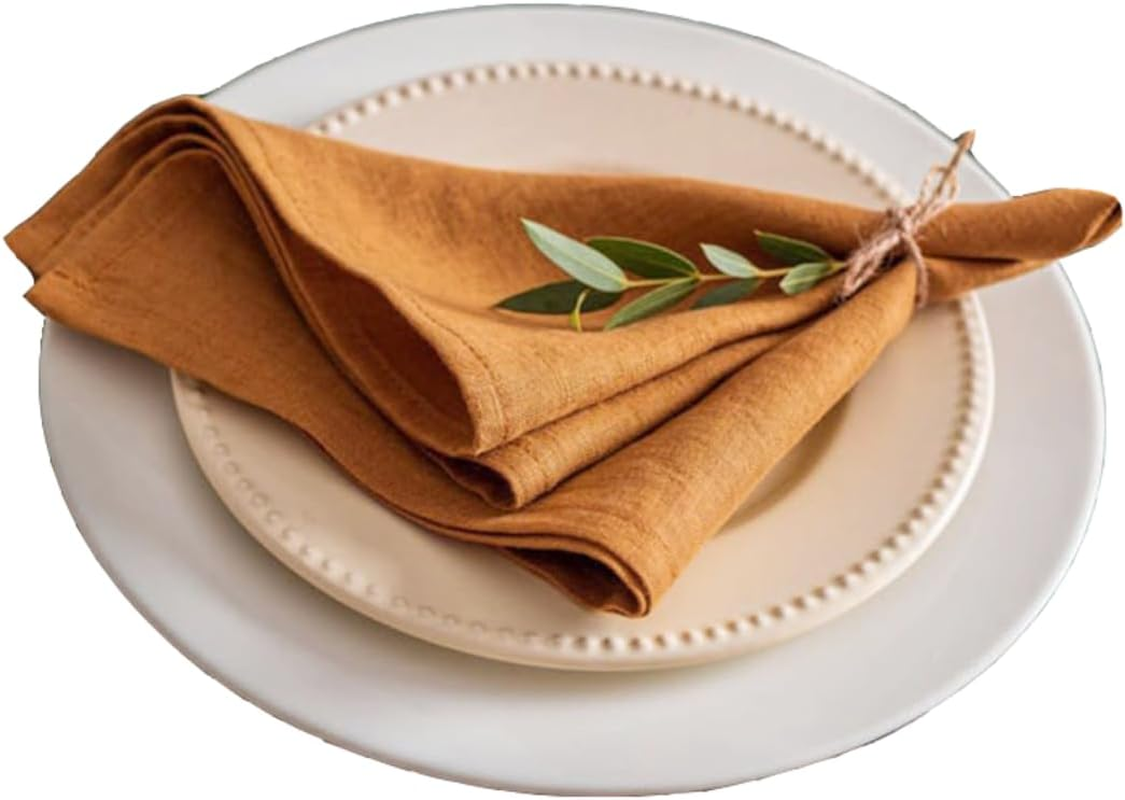 Plobeca Home Linen Napkins Set of 4, 100% Linen Cloth Napkins Washable Solid Color Napkins 20X20 Inch for Family Dinner, Thanksgiving