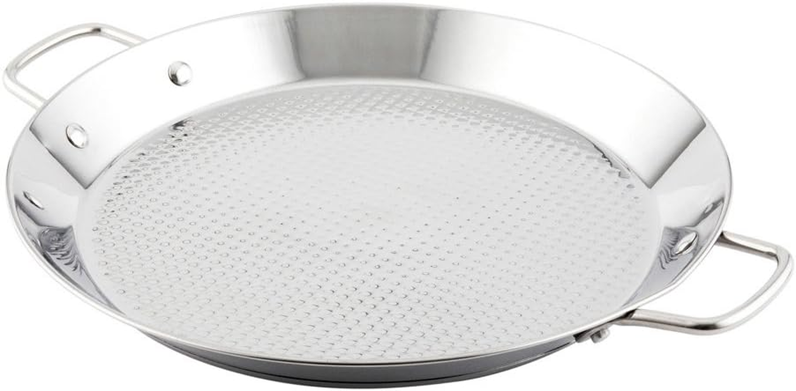 Restaurantware 10 Inch Spanish Paella Pan, 1 Induction Ready Paella Pan - Heavy-Duty, Riveted Handles, Silver Stainless Steel Spanish Pan, Dishwasher-Safe, Paella Cookware for Homes or Restaurants - image number 1