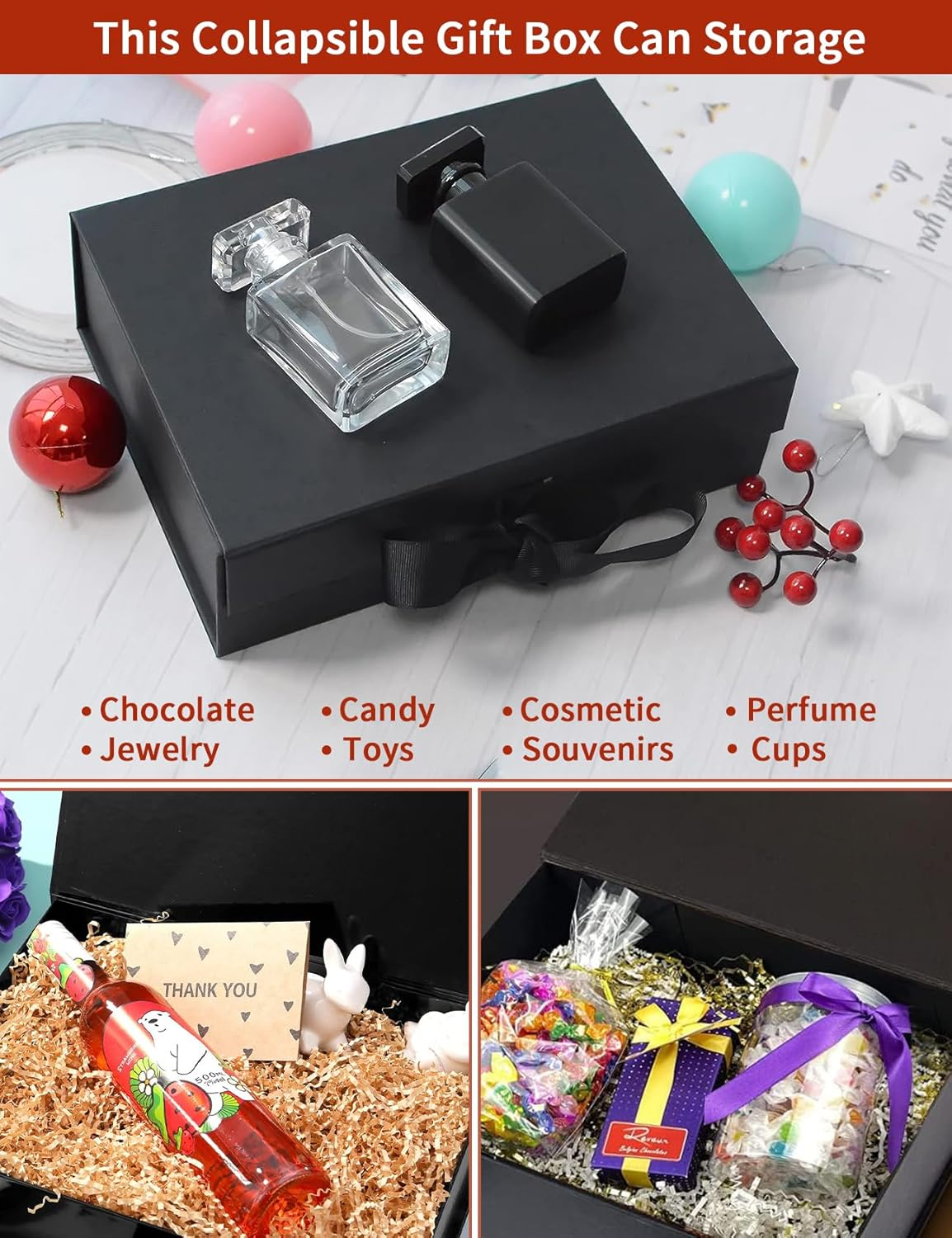 4 PCS Gift Boxes, Magnetic Closure Collapsible Gift Boxes for Gift Packaging, Rectangle Gift Box for Mother'S Day Weddings Birthdays Gifts, Large Capacity Solid Color Gift Box with Ribbon (PK) image number 2