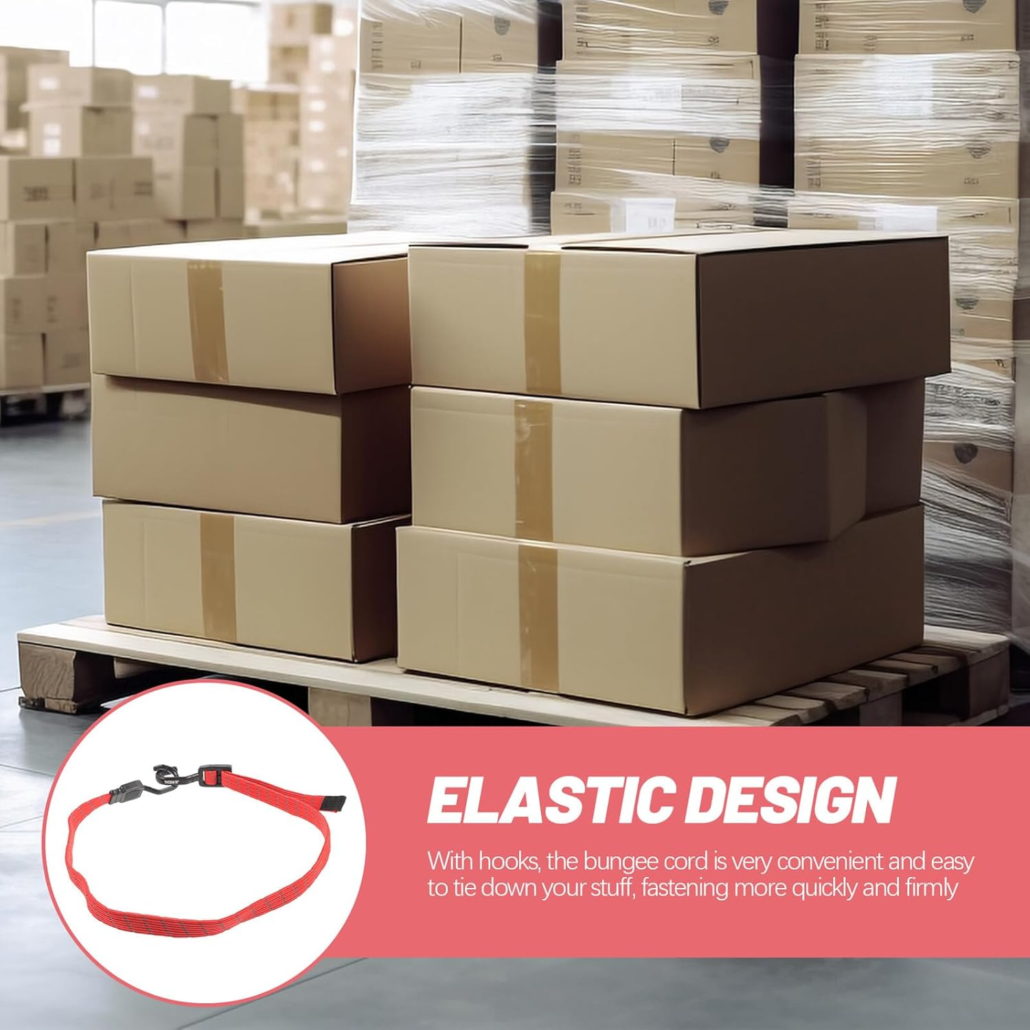 Ifundom Bungee Cords with Hooks Elastic Cargo Binding Straps Red Travel Luggage Fixing Belt Adjustable Outdoor Multi-Purpose Tie-Down Rope image number 5