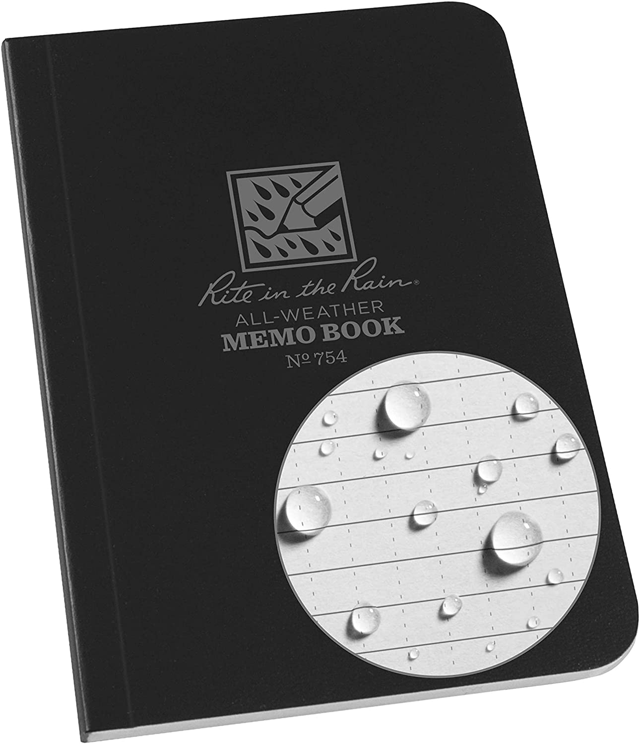 Rite in the Rain Weatherproof Soft Cover Pocket Notebook, 3.5" X 5", Black Cover, Universal Pattern (No. 754)