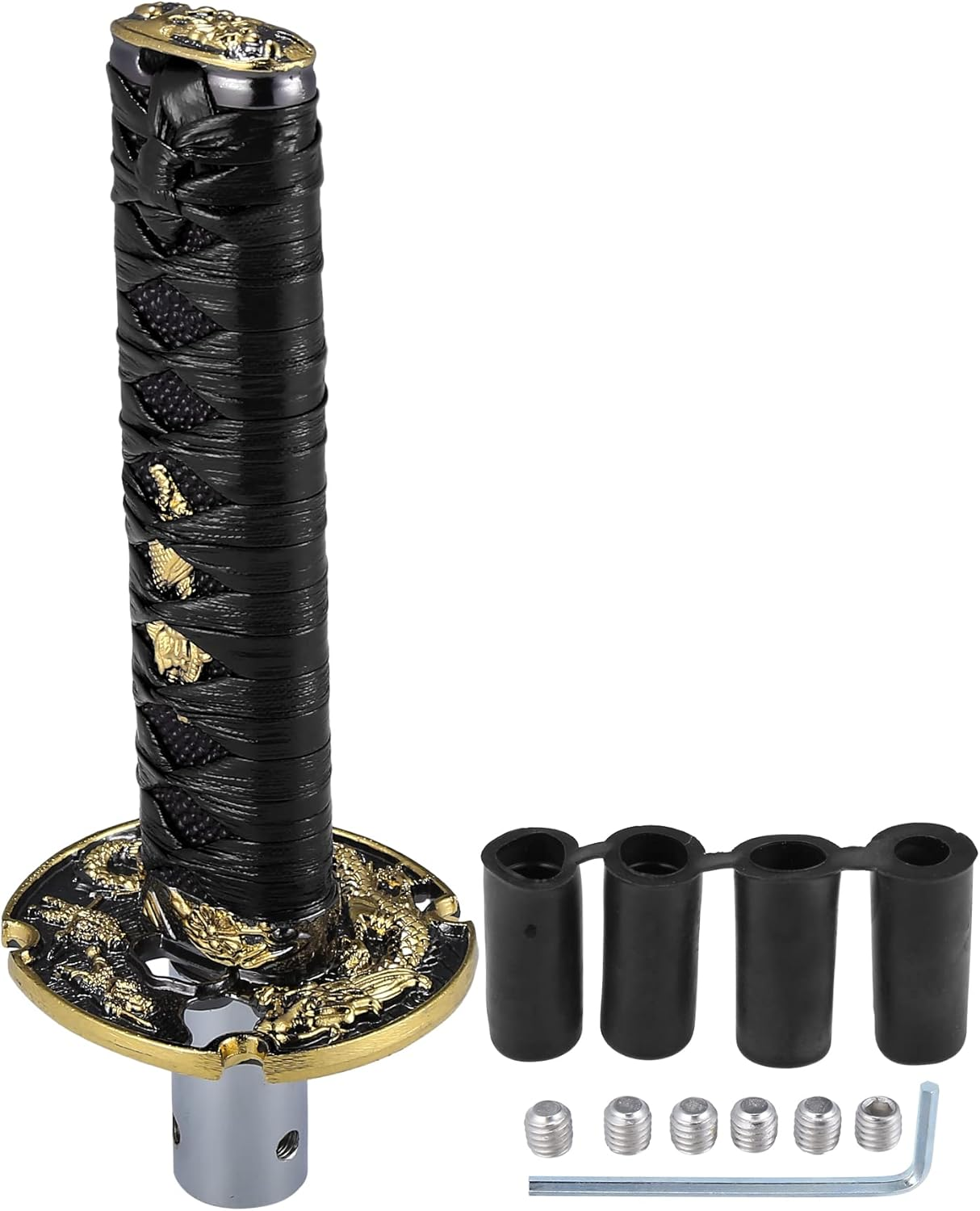 X AUTOHAUX 15Cm Samurai Sword Gear Shifter Lever Katana Shift Knob Classic Braided Pattern for Manual Automatic Shifter Blue White