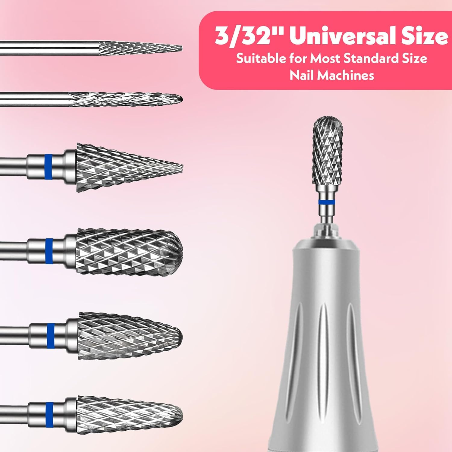 Qianyu Pack of 6 Nail Cutter Attachments Bits for Nail Cutter Carbide for Manicure Remove Gel Polygel 3/32 Inch Nail Bits Nail Drill for Removing Acrylic Nails Gel Nails Cuticles image number 2