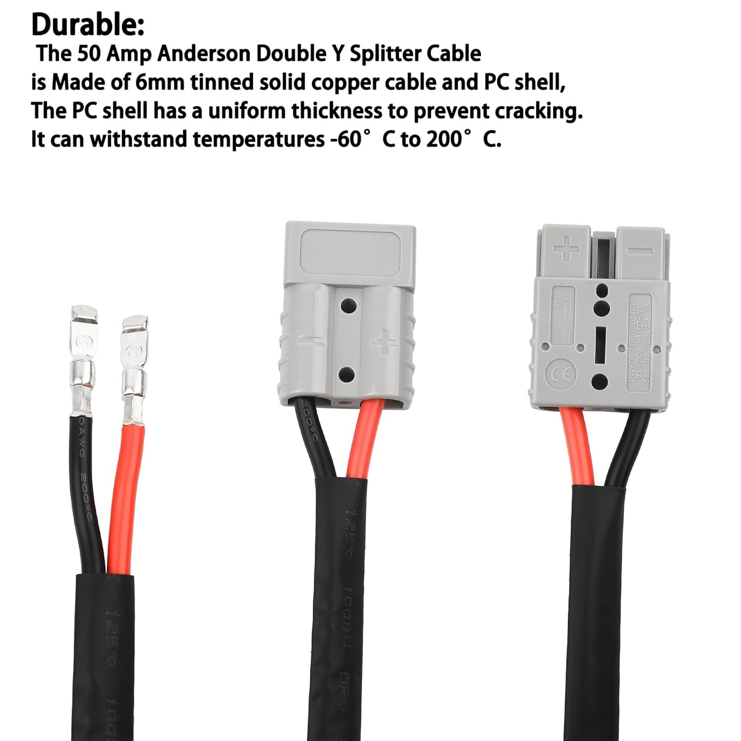 CYPLIDD 50 Amp Anderson Double Y Splitter Cable, 1 to 2 Anderson Plug Connector,10 AWG 6Mm Cable for Car Battery Solar and Wind Systems 32.5Cm (Pack of 2) image number 4