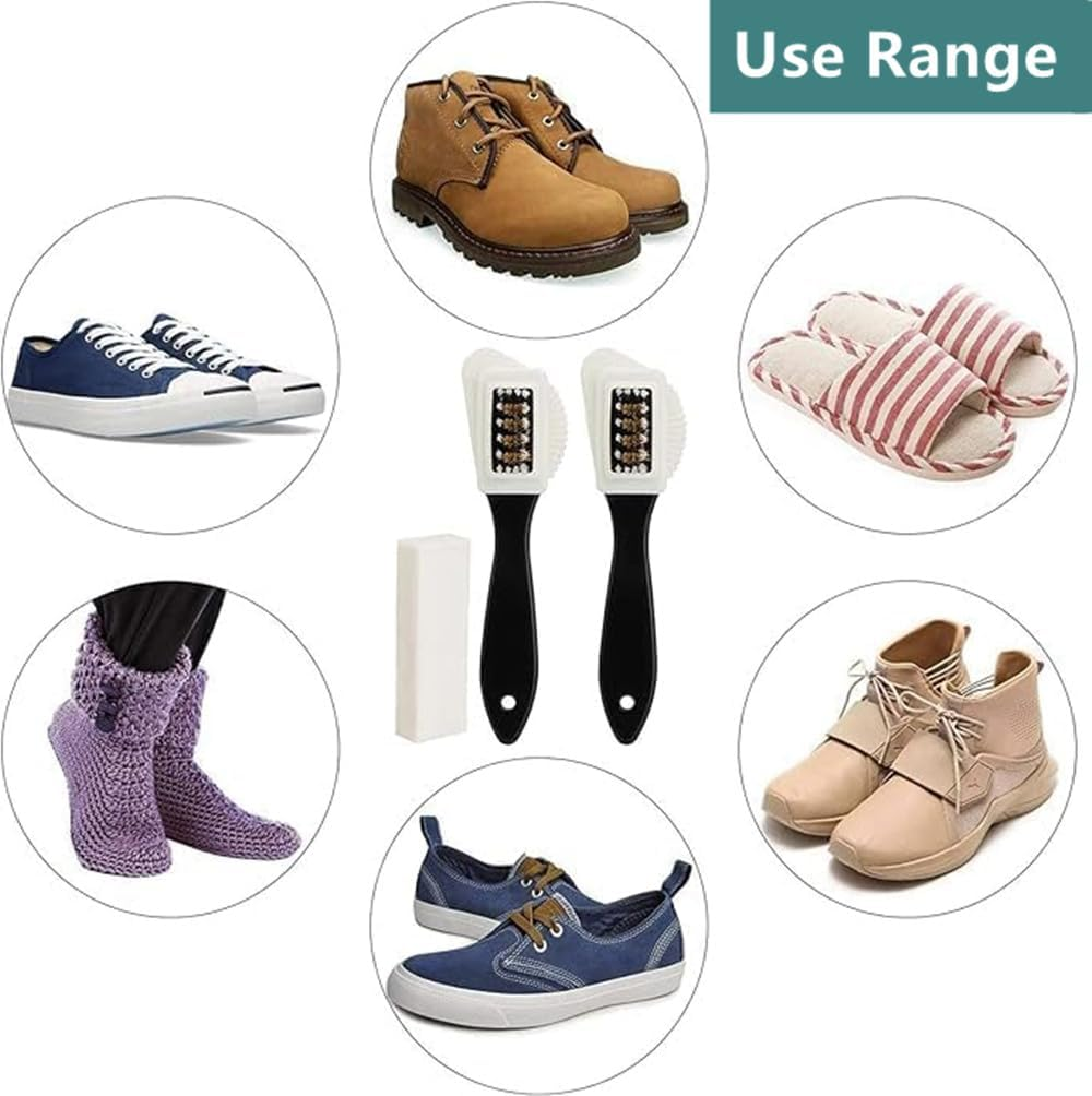 Quality Nubuck and Suede Multifunctional 4-Sided Cleaning Shoe Brush, Brass Bristle,Cleaner Brush for Boots, Jackets, Shoes, Furniture with Extra 1 Pcs Erasers -(15Cm*4Cm)