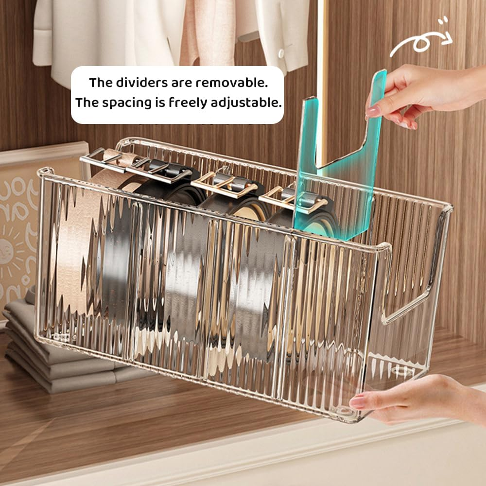 Rutrezogo2-Pack U-Shape Makeup & Belt Organizer - 4-Compartment Acrylic Storage Box with Removable Dividers, Stackable Design for Bathroom Counter, Closet & Drawer Organization image number 5