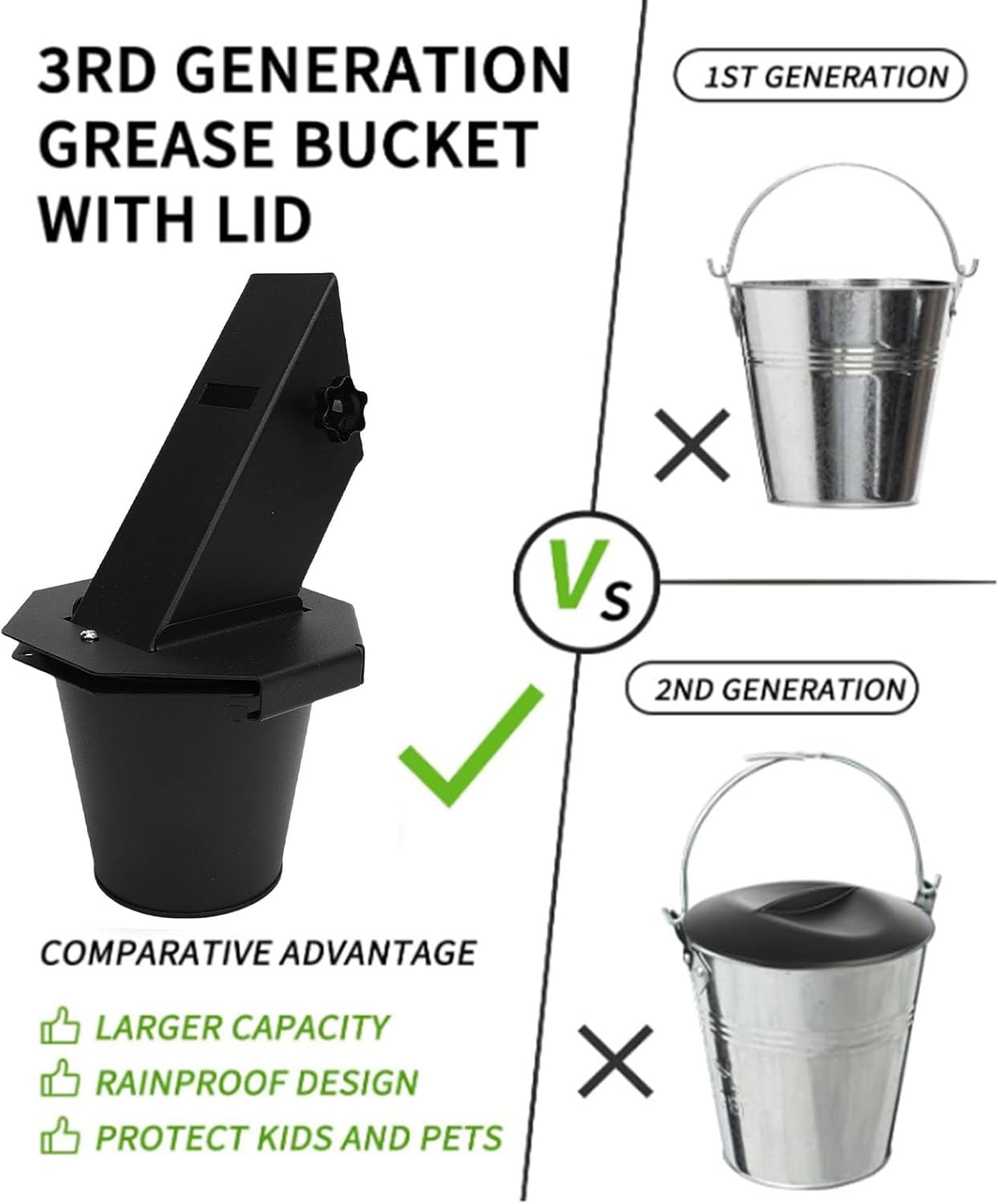 Smoker Grease Catcher, Heavy Duty Steel Heat Resist Drip Bucket, with 12 Pack Foil Liner, for Traeger, Pit, Z Grills, Recteq, for Outdoor Grills