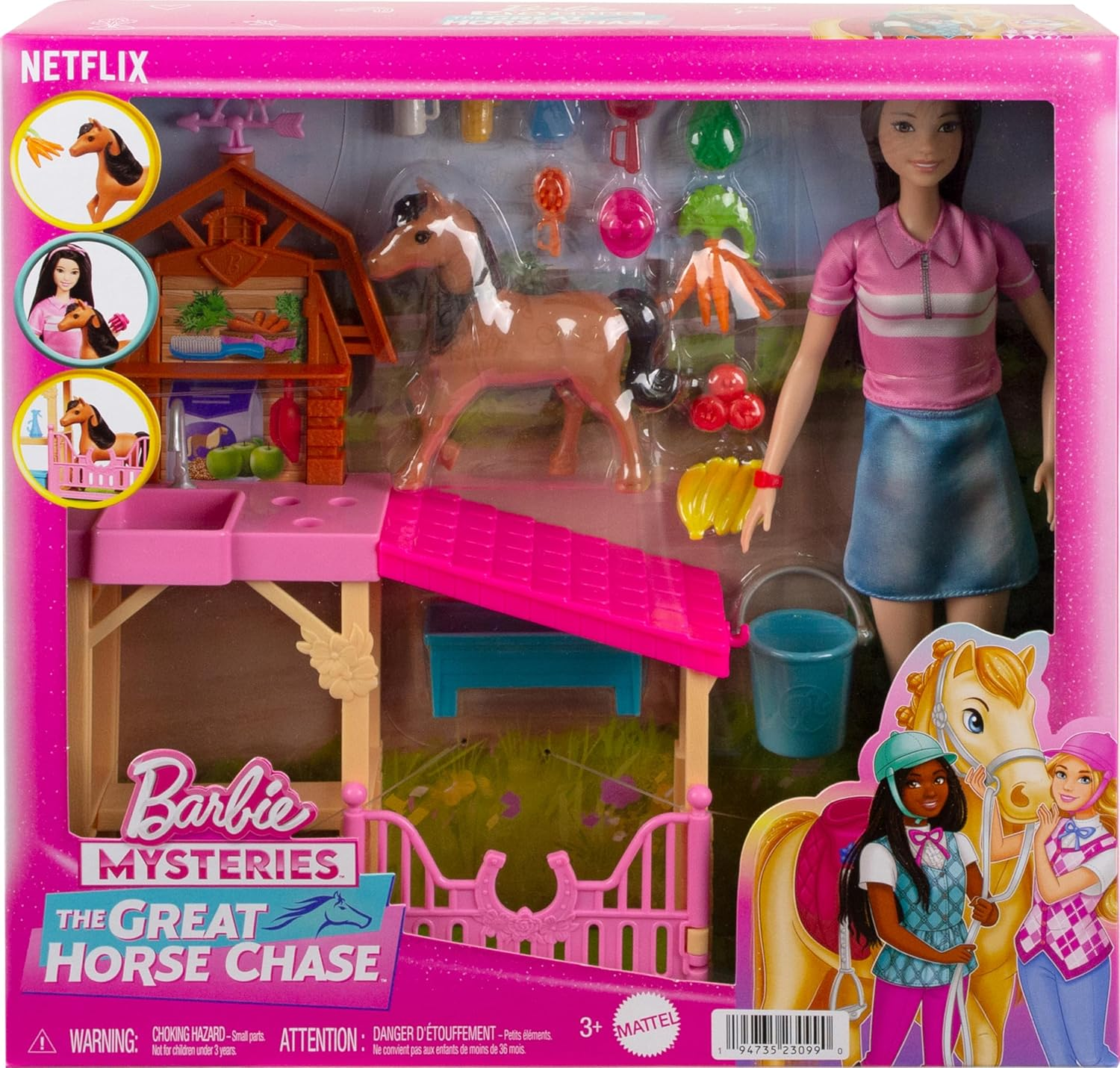 Barbie Toy Stable Playset with Fashion Doll, Small Toy Pony & 10+ Accessories, Inspired by Barbie Mysteries: the Great Horse Chase image number 1