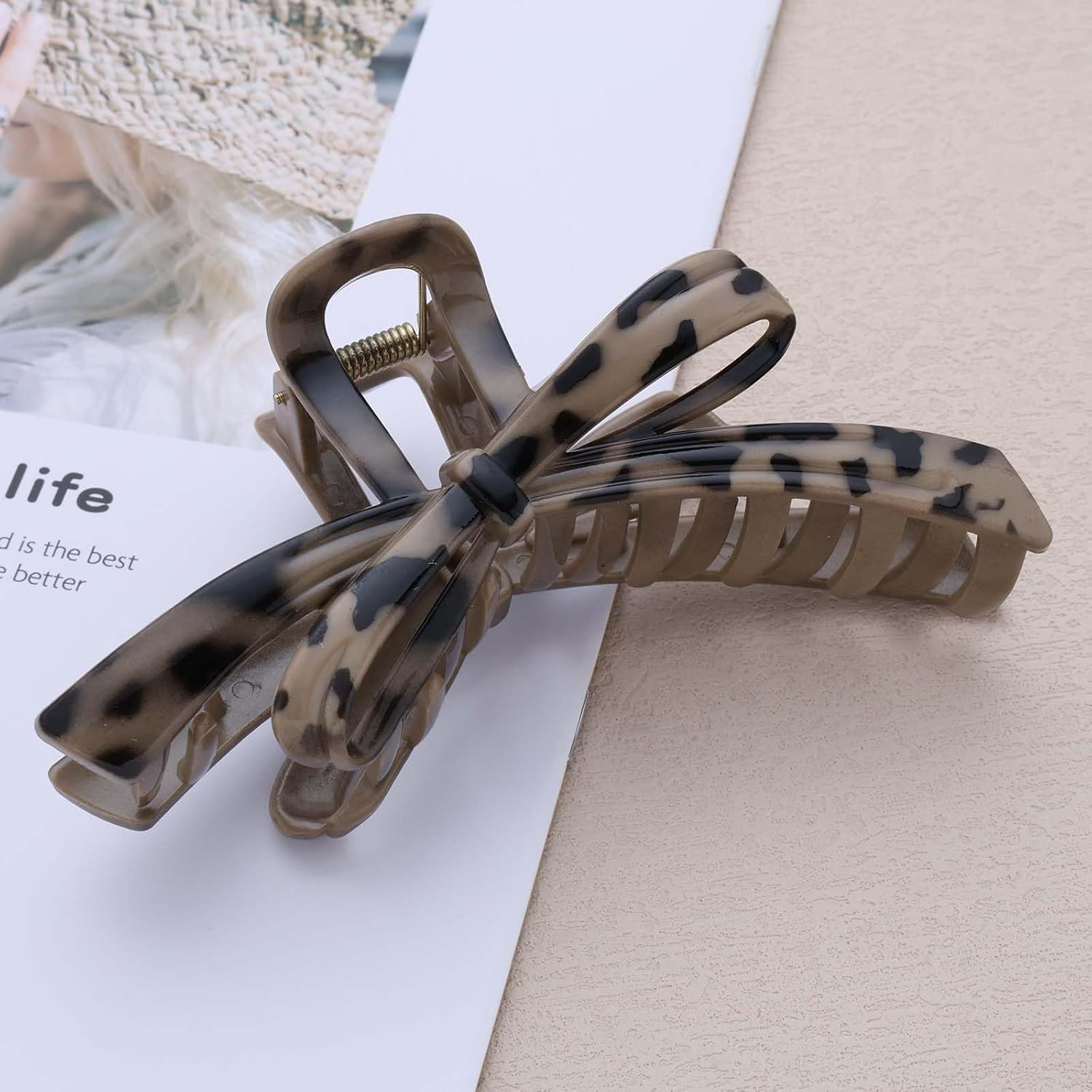 Inateannal Vintage Large Bow Claw Clips Large Turtle Plastic Hair Claw Acrylic Leopard Print Hair Clips Thick Curly Non-Slip Hair Clips Strong Hold Bow Hair Accessories