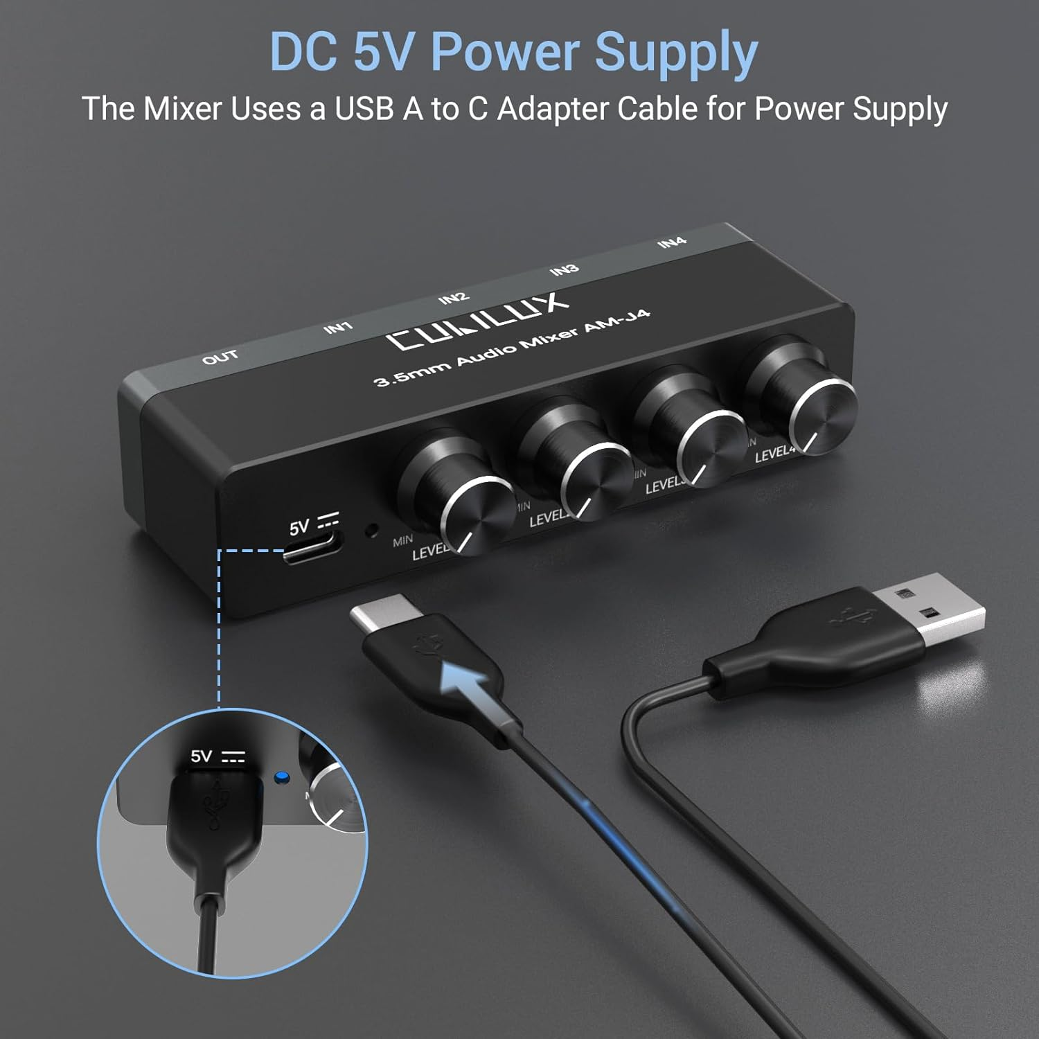 Cubilux 4-Channel 3.5Mm Audio Mixer, Ultra-Low-Noise Mini Audio Mixer for Sub-Mixing, 1/8 TS/TRS Input, Stereo Switcher Suitable for Guitars, Bass, Keyboards image number 3