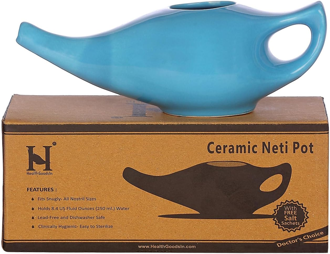 Healthgoodsau - Porcelain Ceramic Neti Pot for Nasal Cleansing - Blue