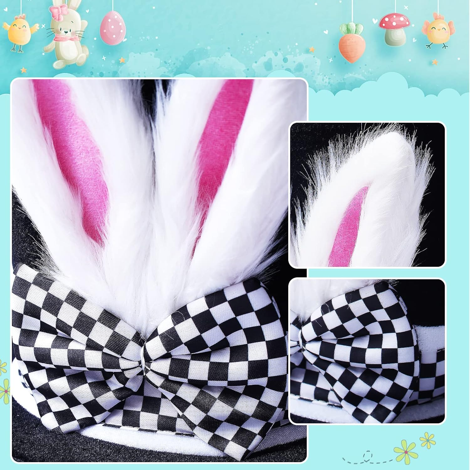 Easter White Rabbit Costume - Bunny Rabbits Dress up Costume Accessory-Include Rabbits Ears Hat Clock Brooch Bowtie image number 3