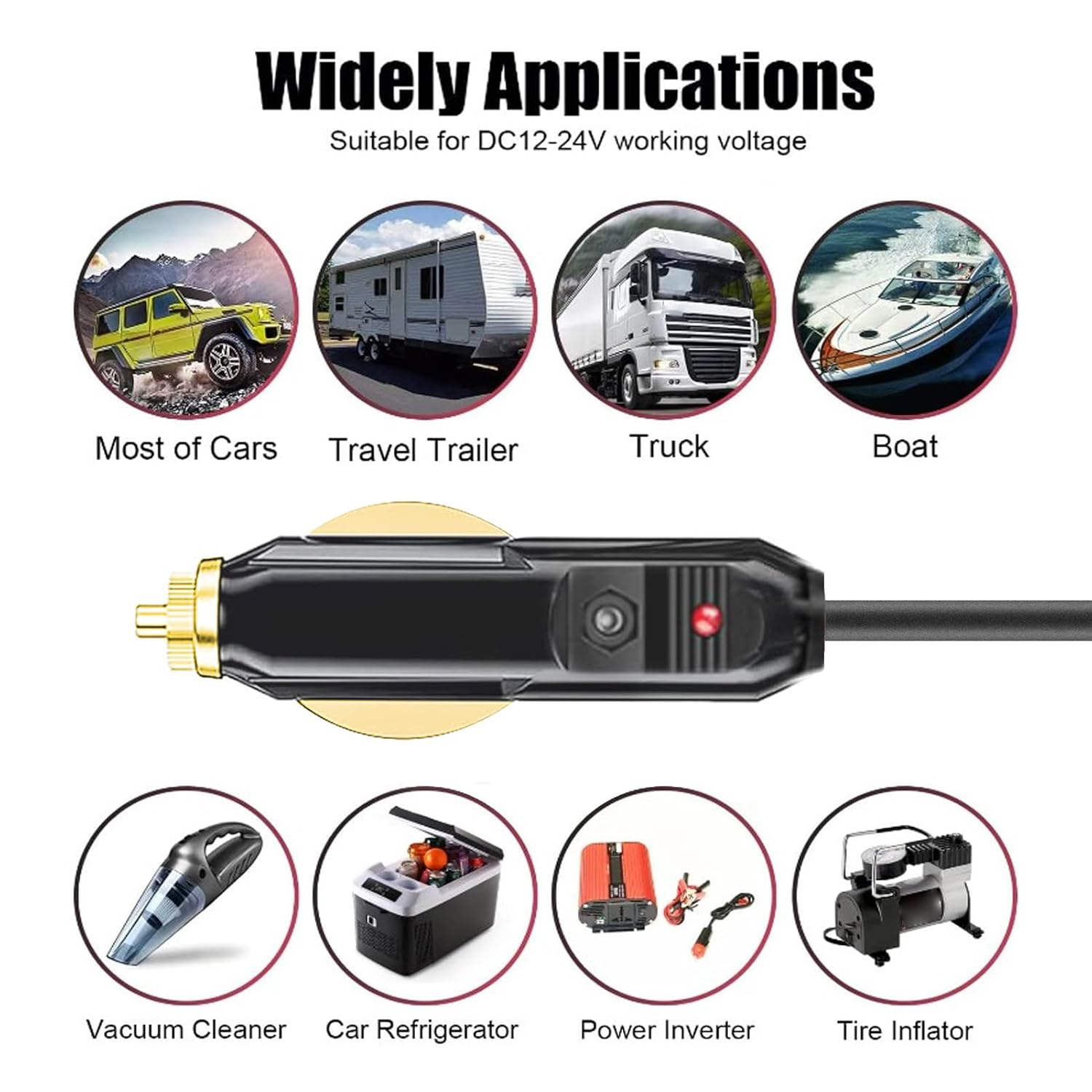 Mini DC Power Cable, 3.28FT/9.8FT 24V-12V DC Car Charger Auto Power Supply for Satellite, Replacement Cable for Mini, 18AWG Cable for Trucks Ships, (3