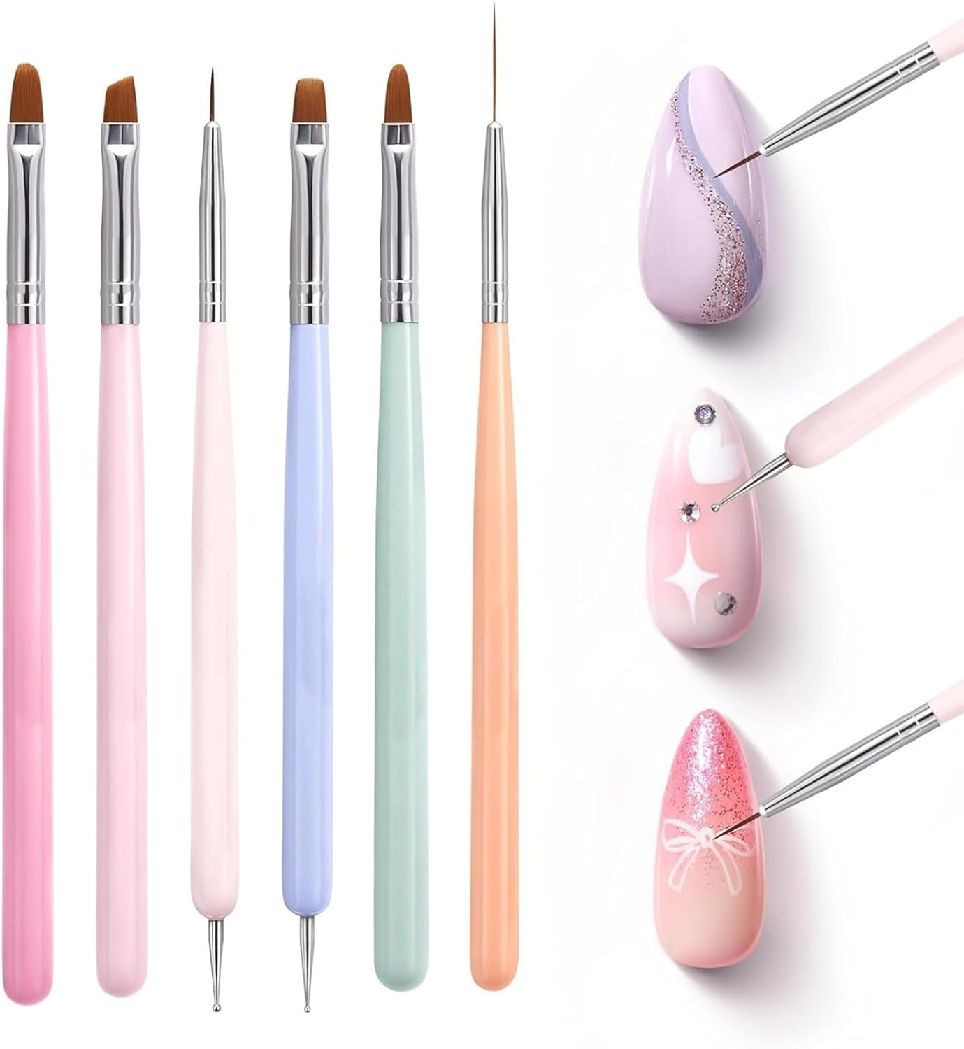 Nail Art Brush Set, Pen Painting Tools for Gel Nail Polish Painting, Nail Extension Gel Builder Gel Brush, Nail Art Fine Liner Brush and Nail Dotting Pen for DIY Manicure (6Pcs) image number 5